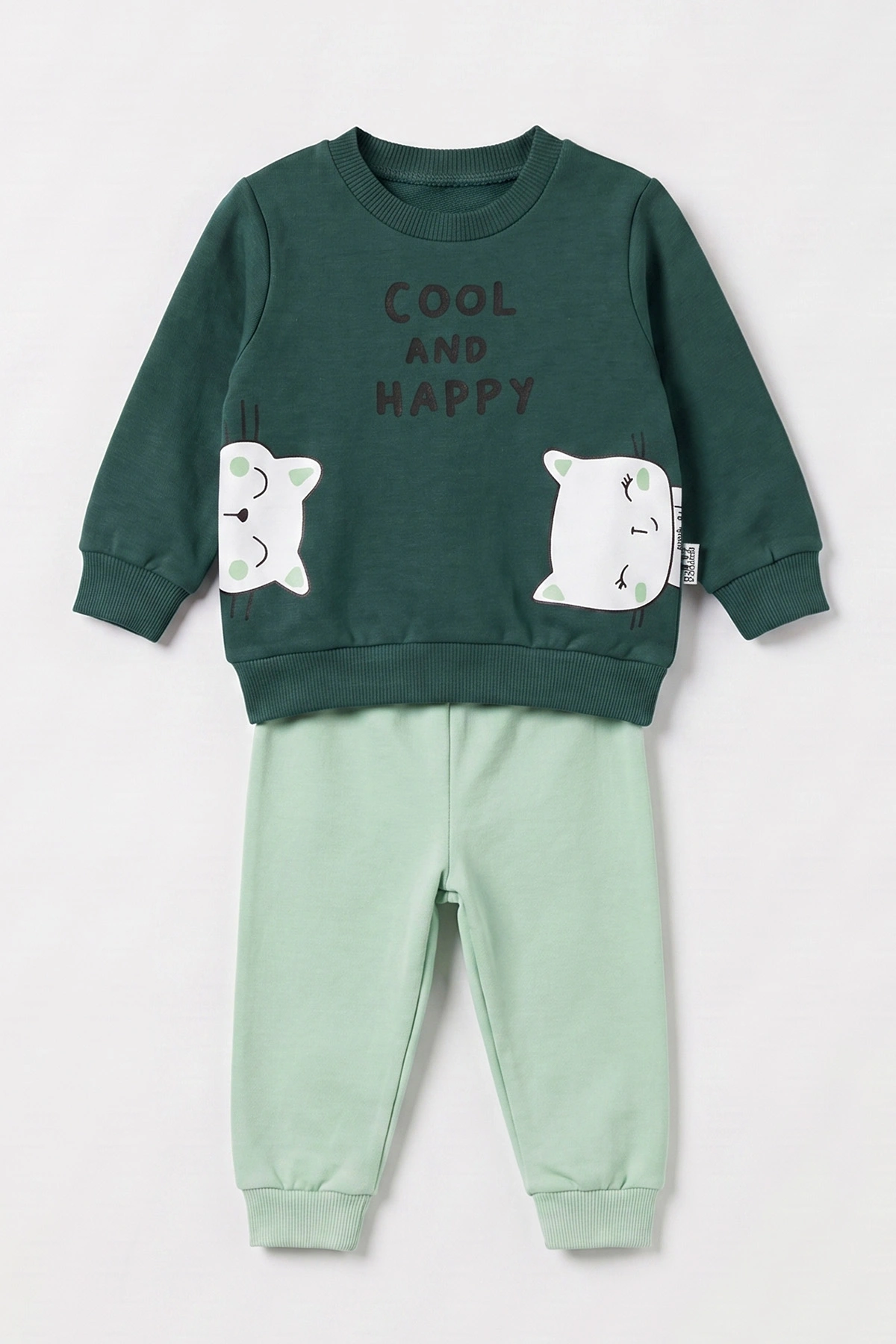Yeşil (3-18 Ay)  Cool And Happy Baskılı 2 İp Kız Bebek Mevsimlik Takım 481119