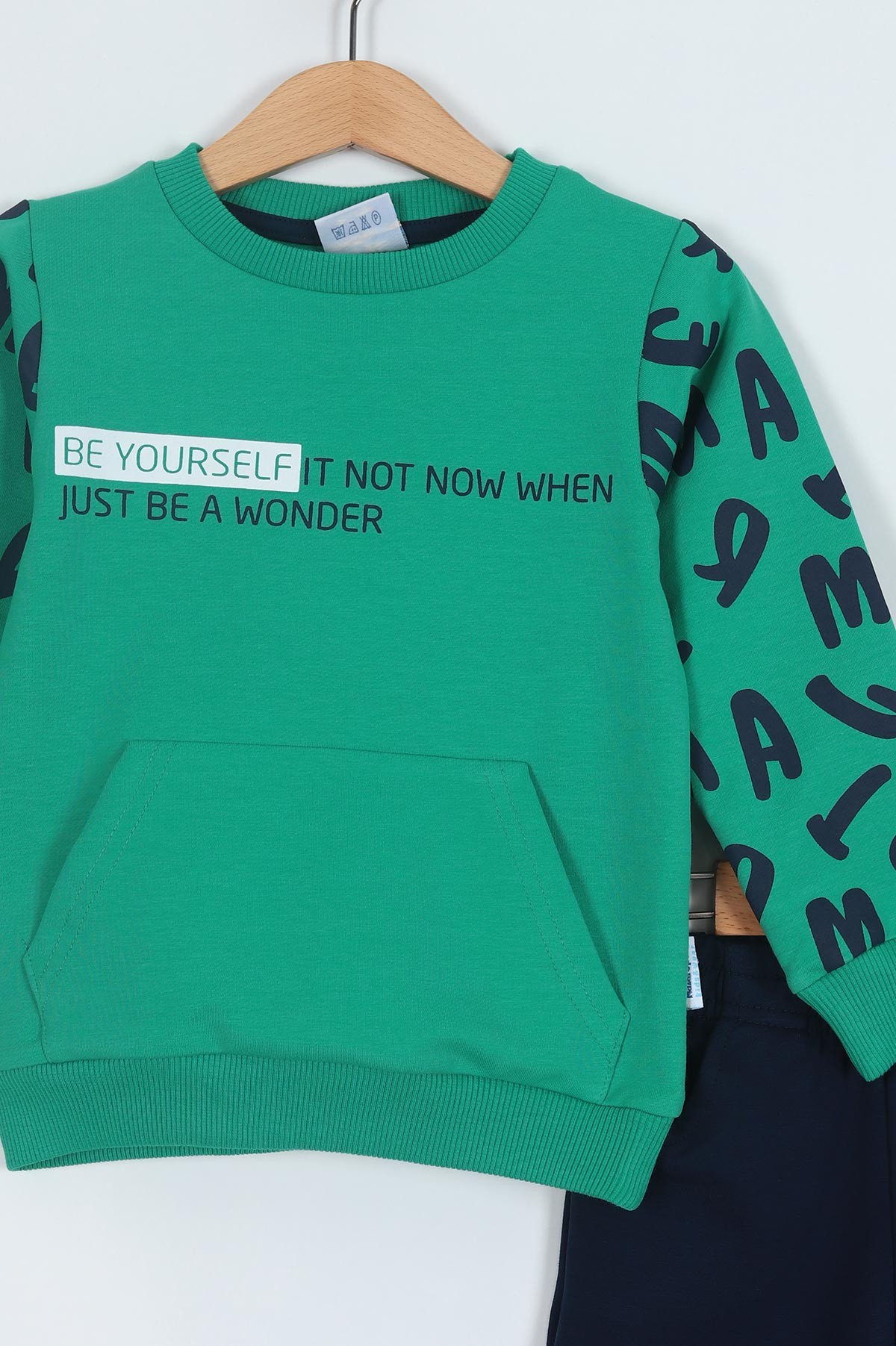 Yeşil (3-6 Yaş) Kanguru Cepli Be Yourself Baskılı Erkek Çocuk Takım 208320