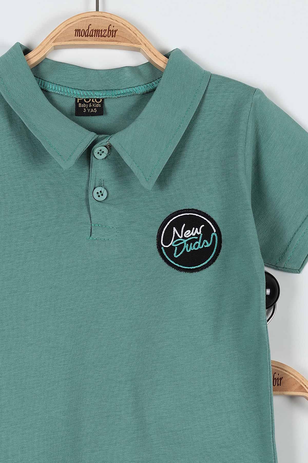 Yeşil (3-6 Yaş) New Duds Nakışlı Yakalı Düğme Detaylı Erkek Bebe Takım 183591