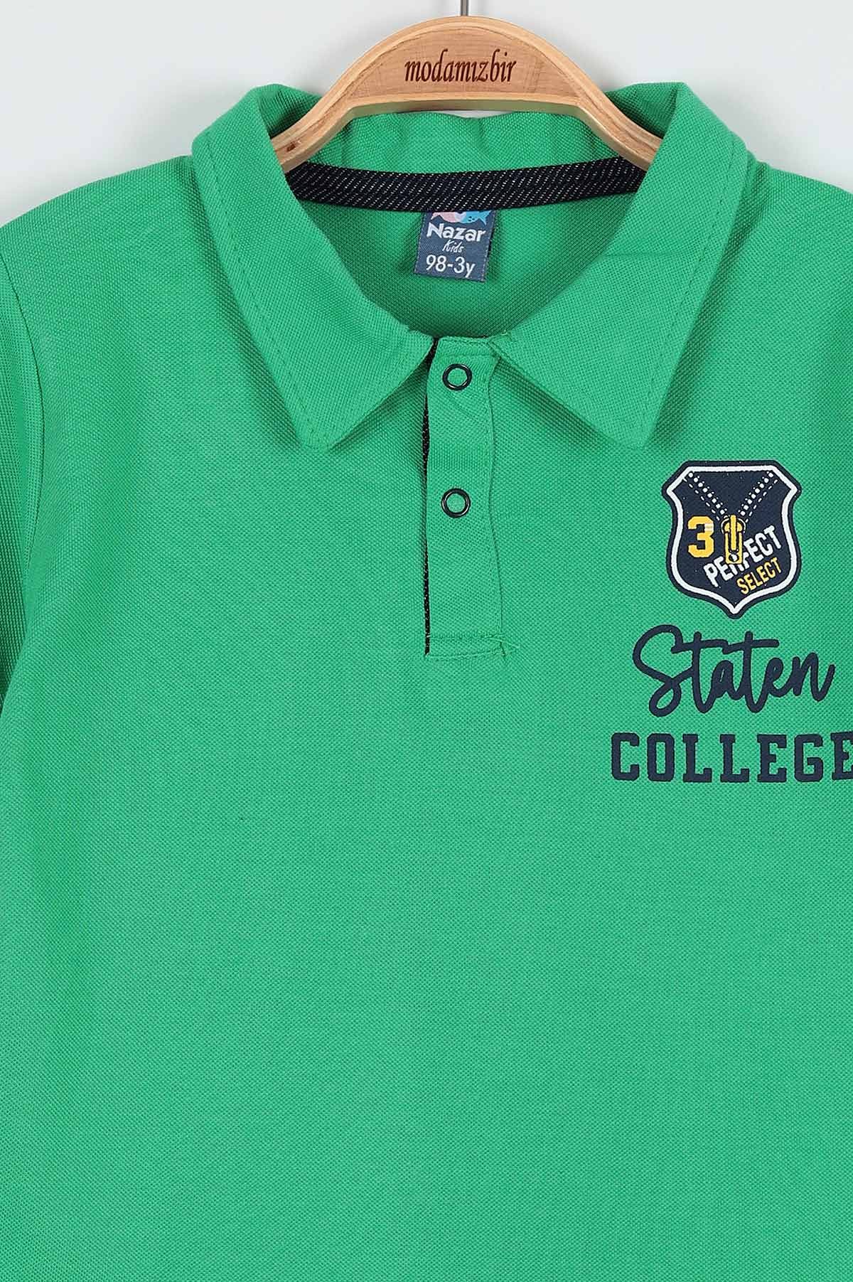 Yeşil (3-6 Yaş) Staten College Baskılı Yaka Detaylı Şortlu Erkek Çocuk Takım 191722