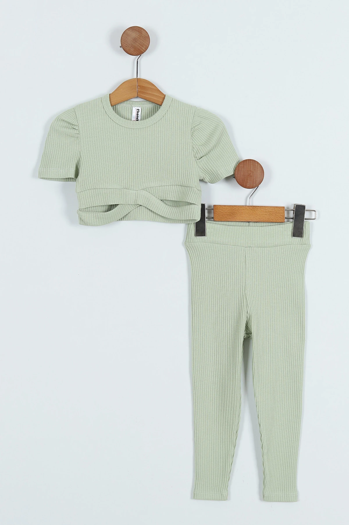 Yeşil (3-7 Yaş) Crop Fitilli Kız Çocuk Takım 265335