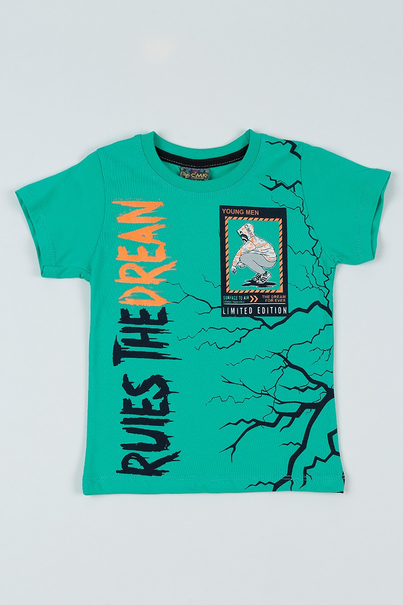 Yeşil (3-7 Yaş) Street Style Erkek Çocuk Tişört 94532