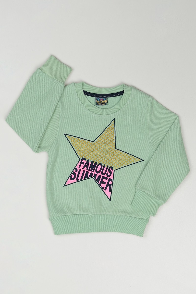 Yeşil (3-7 Yaş) Yıldız Baskılı Kız Çocuk Sweatshirt 84763