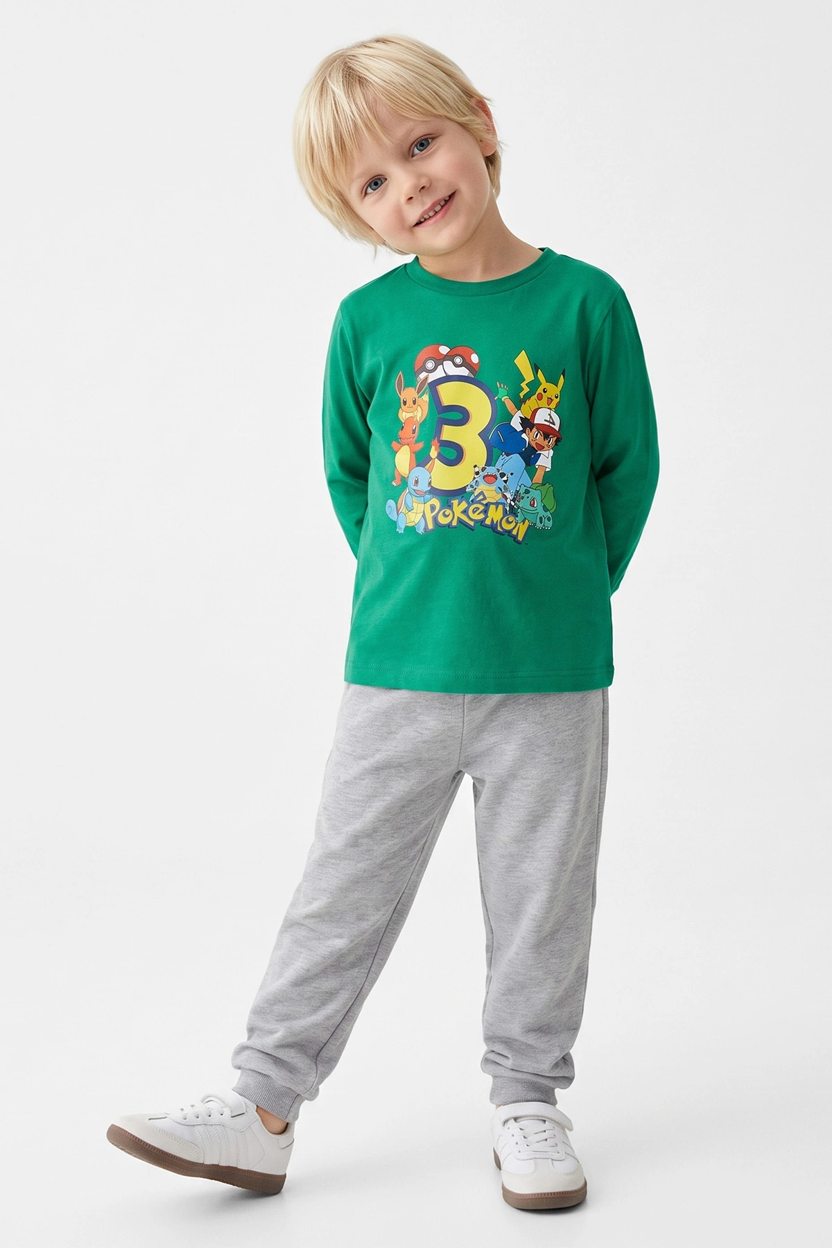 Yeşil (3-8 Yaş) Karakter Baskılı İnterlok Kumaş Erkek Çocuk Pijama Takım 491032