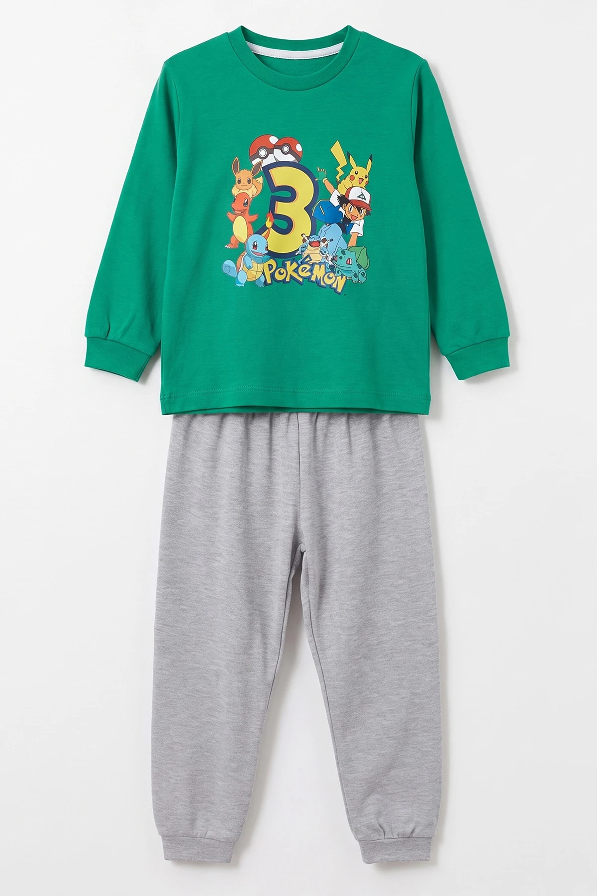 Yeşil (3-8 Yaş) Karakter Baskılı İnterlok Kumaş Erkek Çocuk Pijama Takım 491032