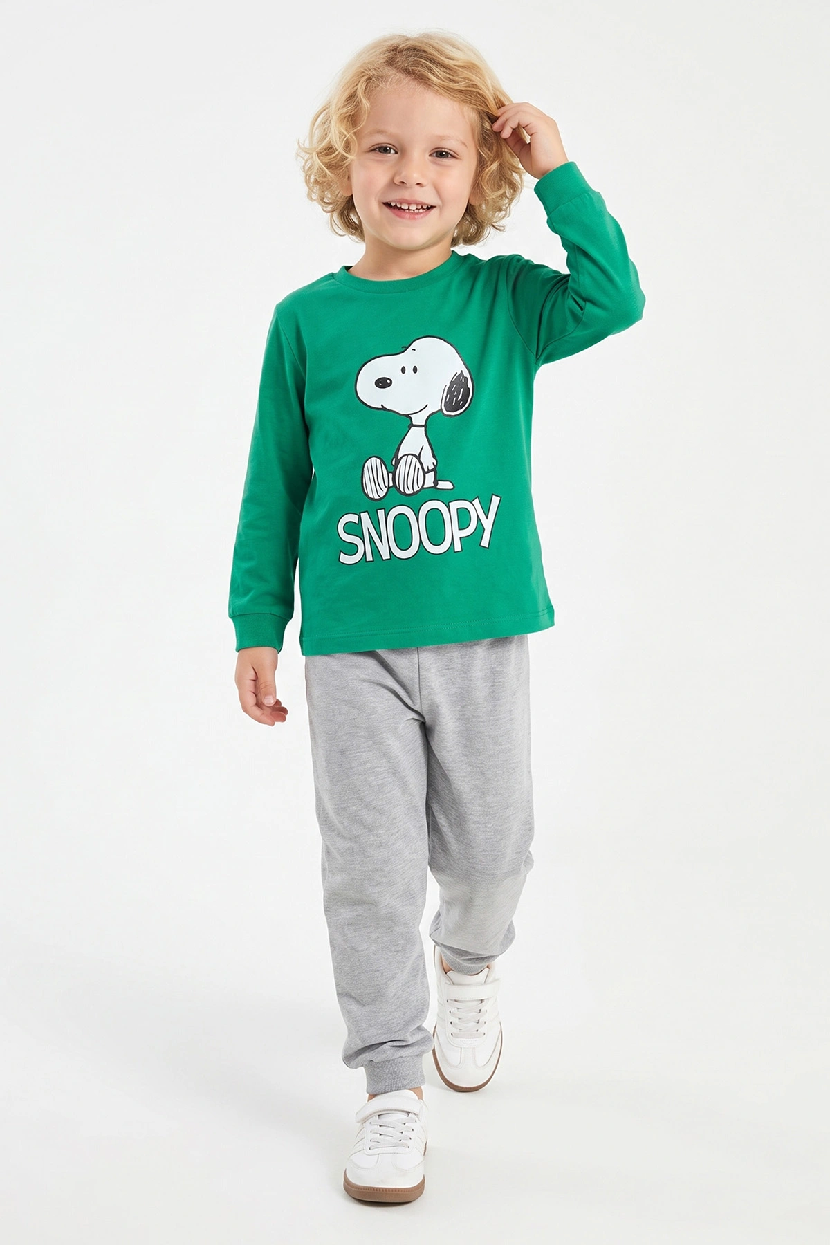 Yeşil (3-8 Yaş) Karakter Baskılı İnterlok Kumaş Erkek Çocuk Pijama Takım 491038