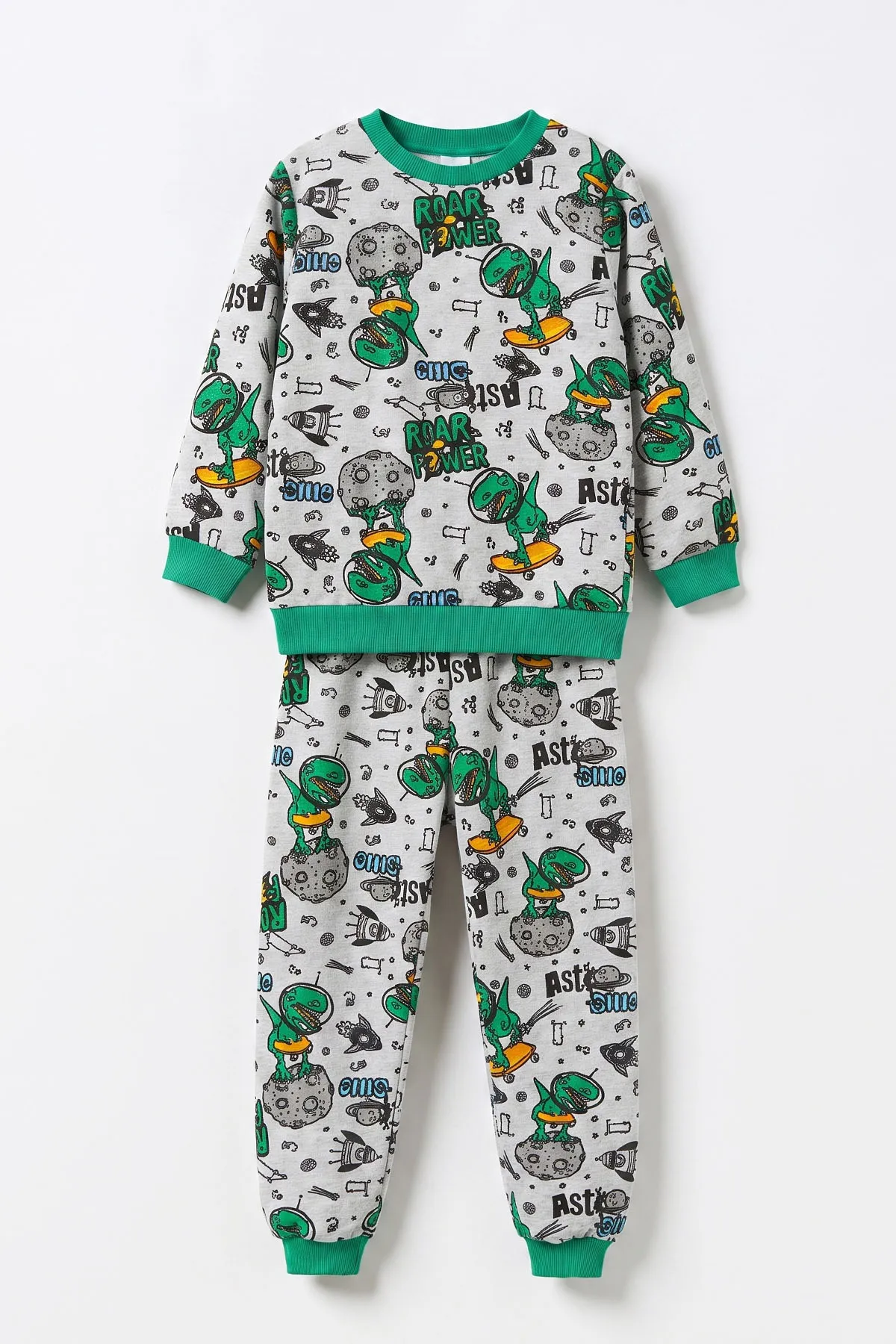 Yeşil (4-10 Yaş) Desenli 2 İp Erkek Çocuk Pijama Takım 483315