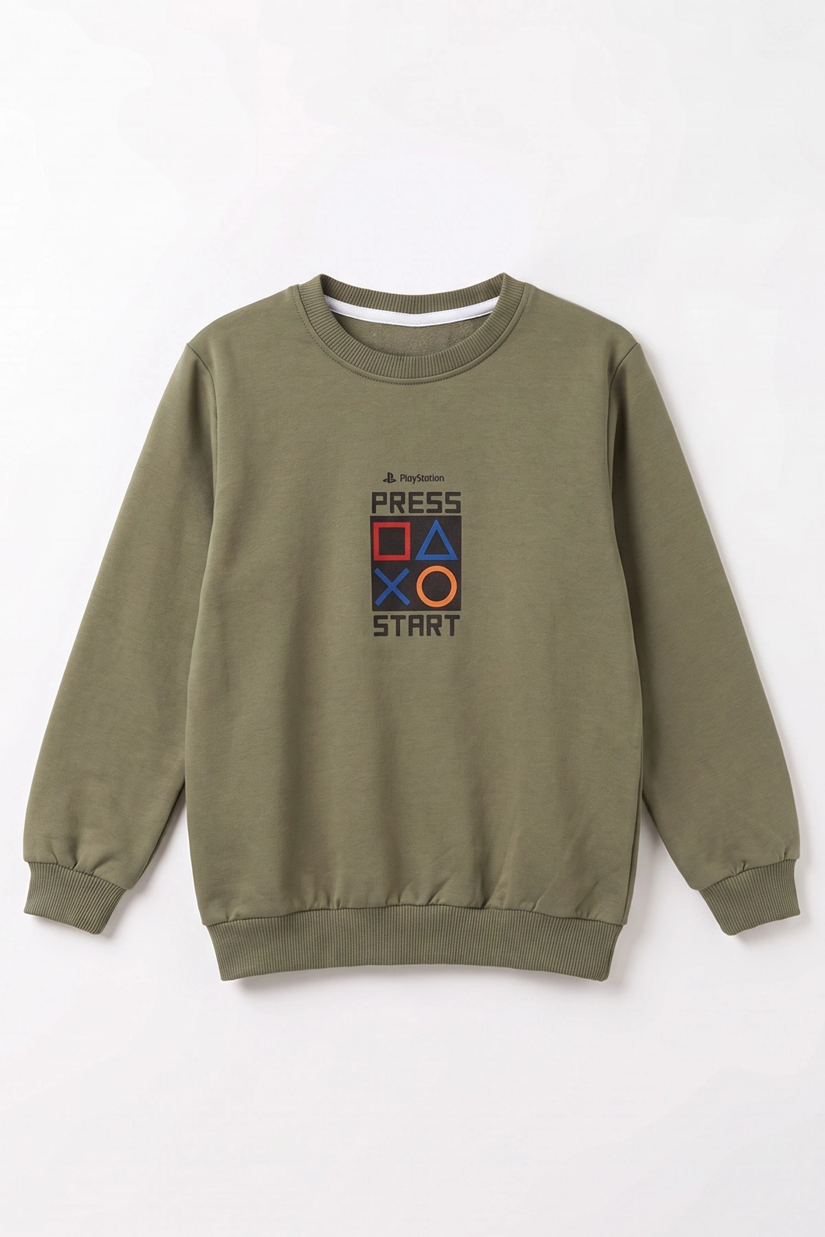 Yeşil (4-12 Yaş) Press Start Baskılı 2 İp Erkek Çocuk Sweatshirt 493692