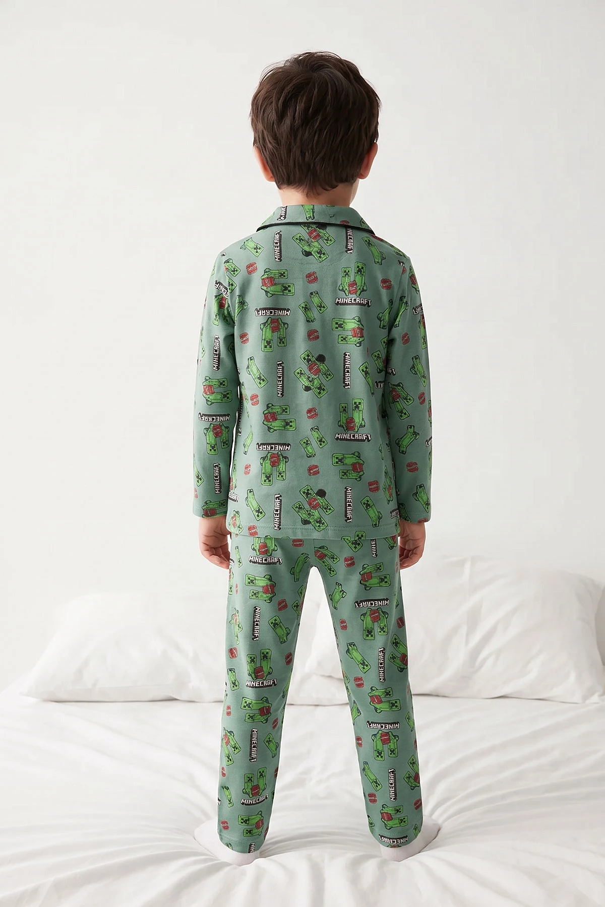 Yeşil (4-12 Yaş)Karakter  Desenli   Uzun Kol  Ön Düğmeli  Erkek  Çocuk Pijama Takım 473671