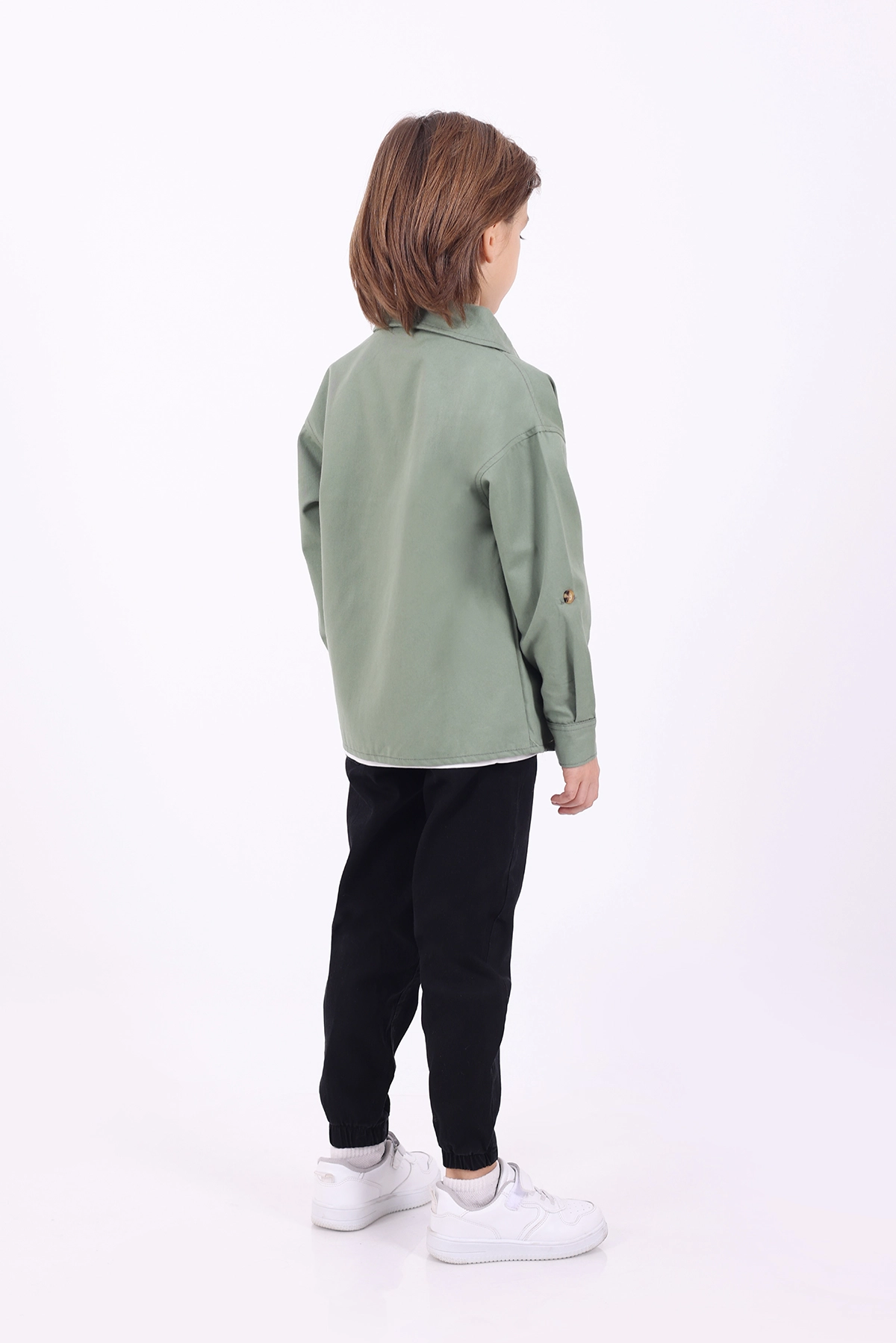 Yeşil (5-14 Yaş) Çift Cepli Oversize Kalıp Erkek Çocuk Gabardin Gömlek 323435