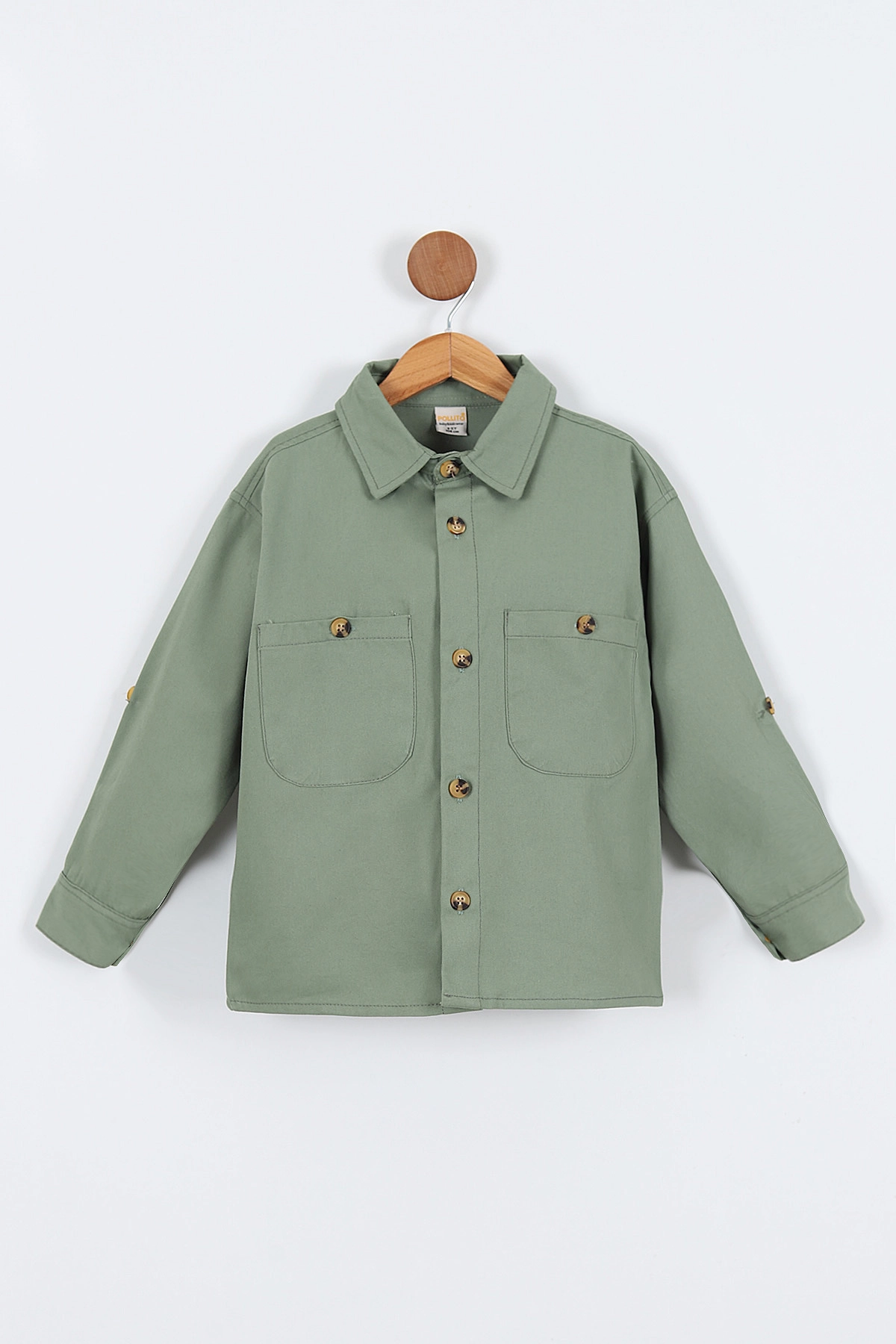 Yeşil (5-14 Yaş) Çift Cepli Oversize Kalıp Erkek Çocuk Gabardin Gömlek 323435