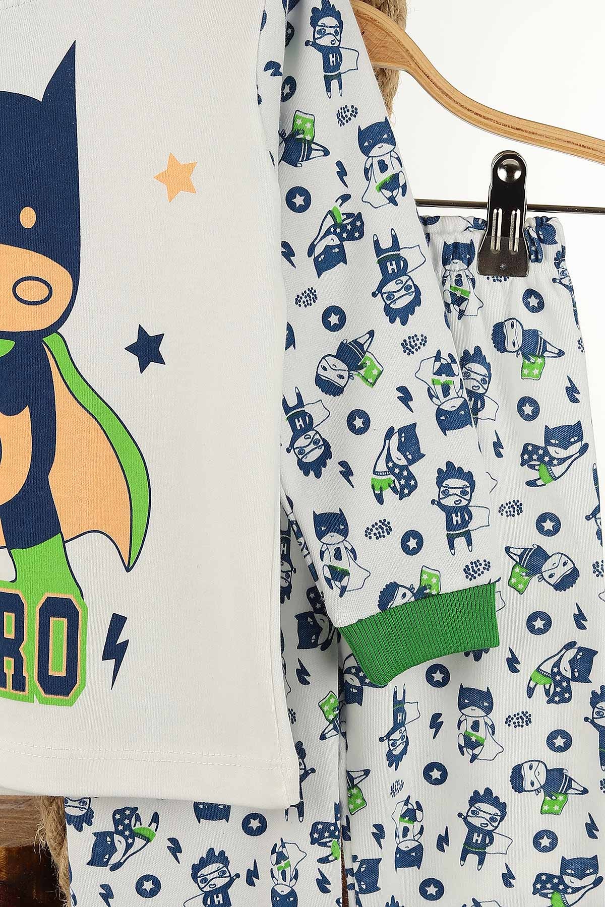 Yeşil (4-6 Yaş) Ekru Kahraman Baskılı Erkek Çocuk Pijama Takım 145162