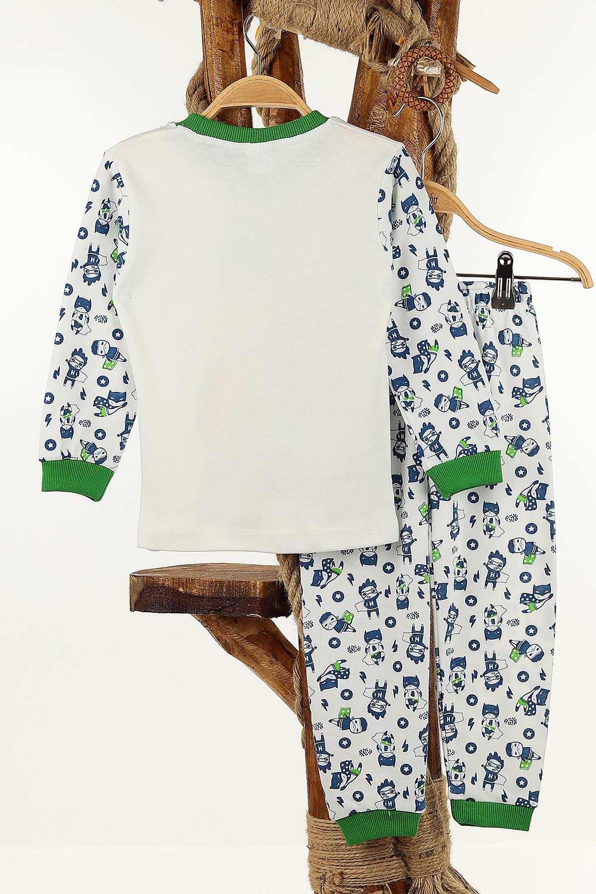 Yeşil (4-6 Yaş) Ekru Kahraman Baskılı Erkek Çocuk Pijama Takım 145162