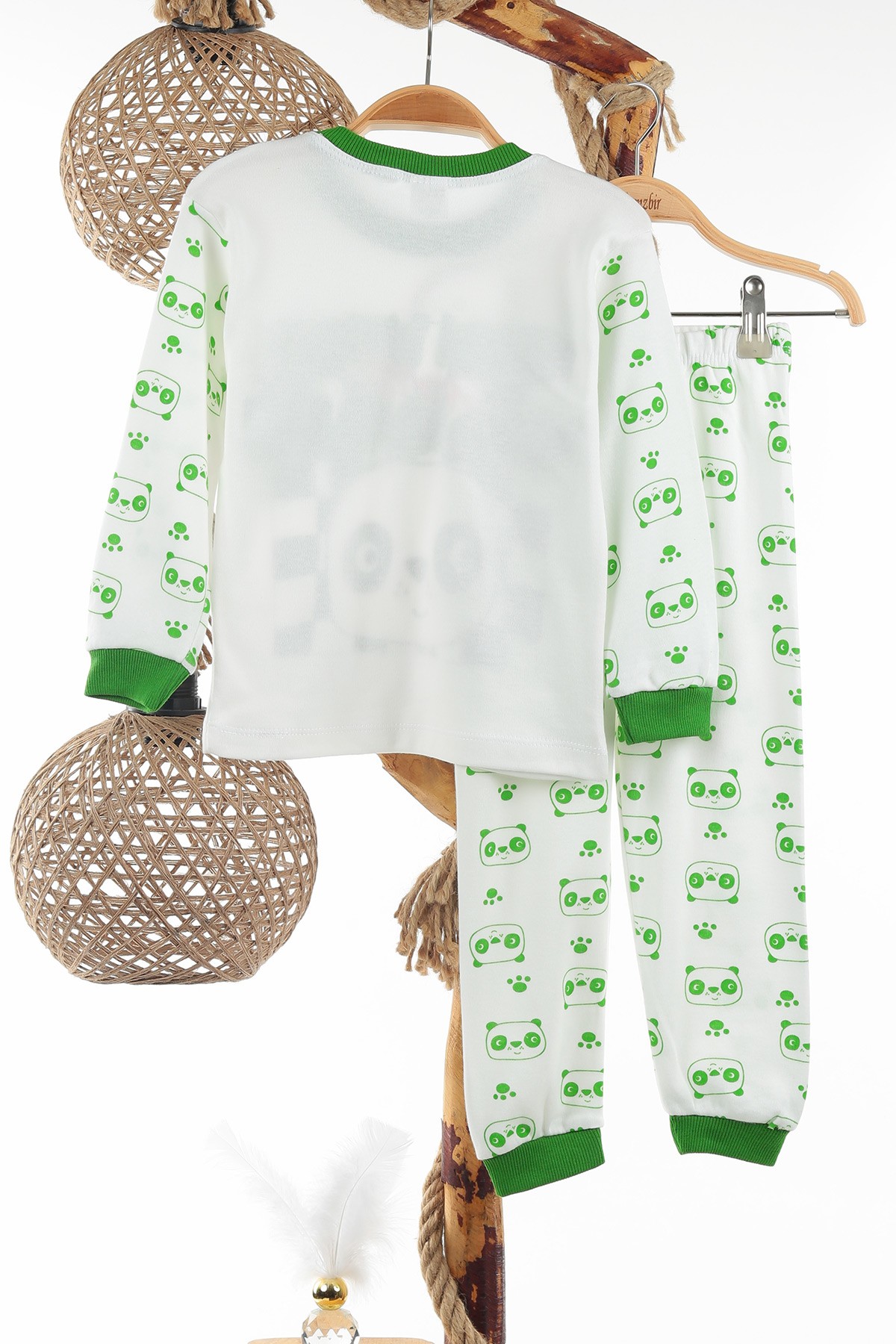 Yeşil (4-6 Yaş) Sevimli Panda Baskılı Erkek Çocuk Pijama Takım 137325