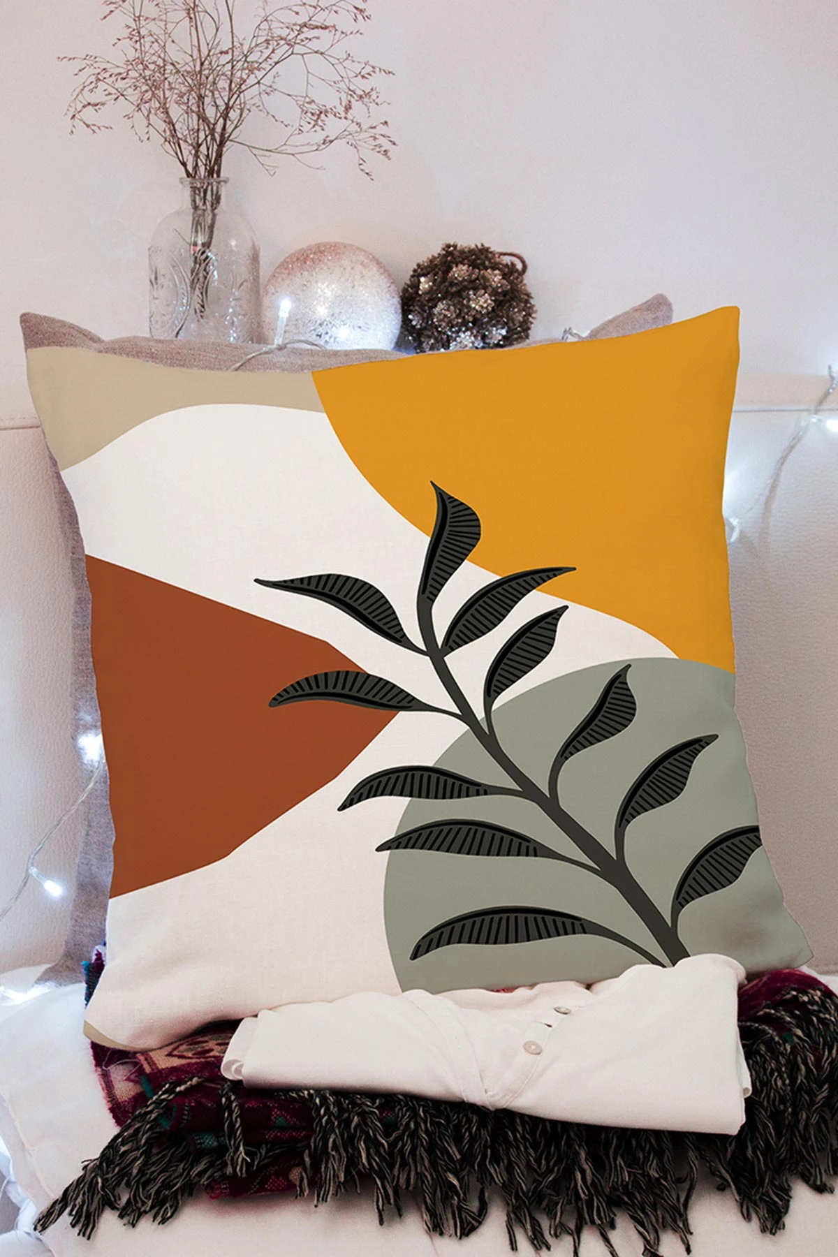 Yeşil 43x43 Dijital Baskılı Fermuarlı Modern Kırlent Kılıfı 272395