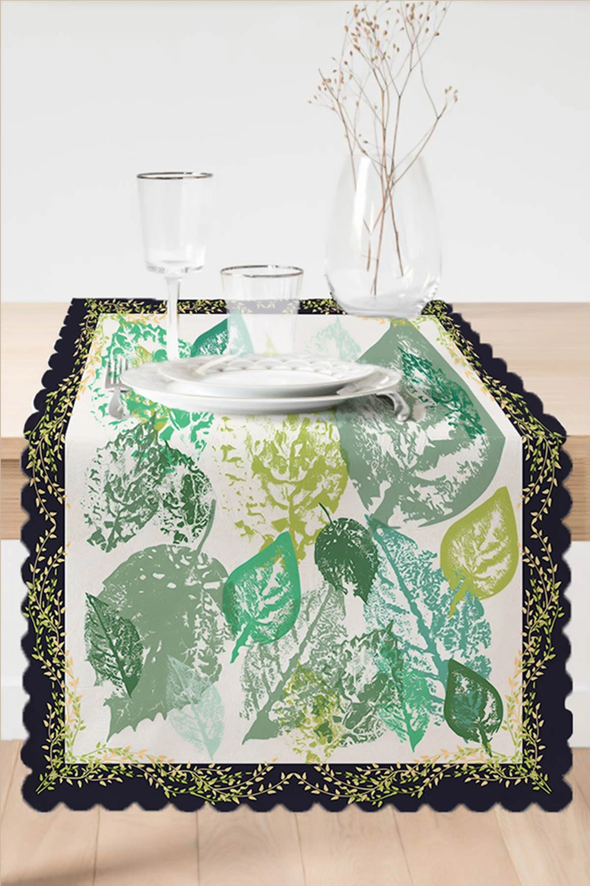 Yeşil 45x140 Dijital Baskılı Özel Tasarım Modern Runner 230952