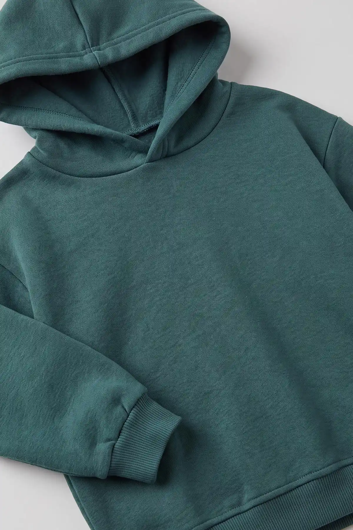 Yeşil (5-12 Yaş)Kapüşonlu Baskısız Üç İp Şardonlu Erkek Çocuk Sweatshirt 492183