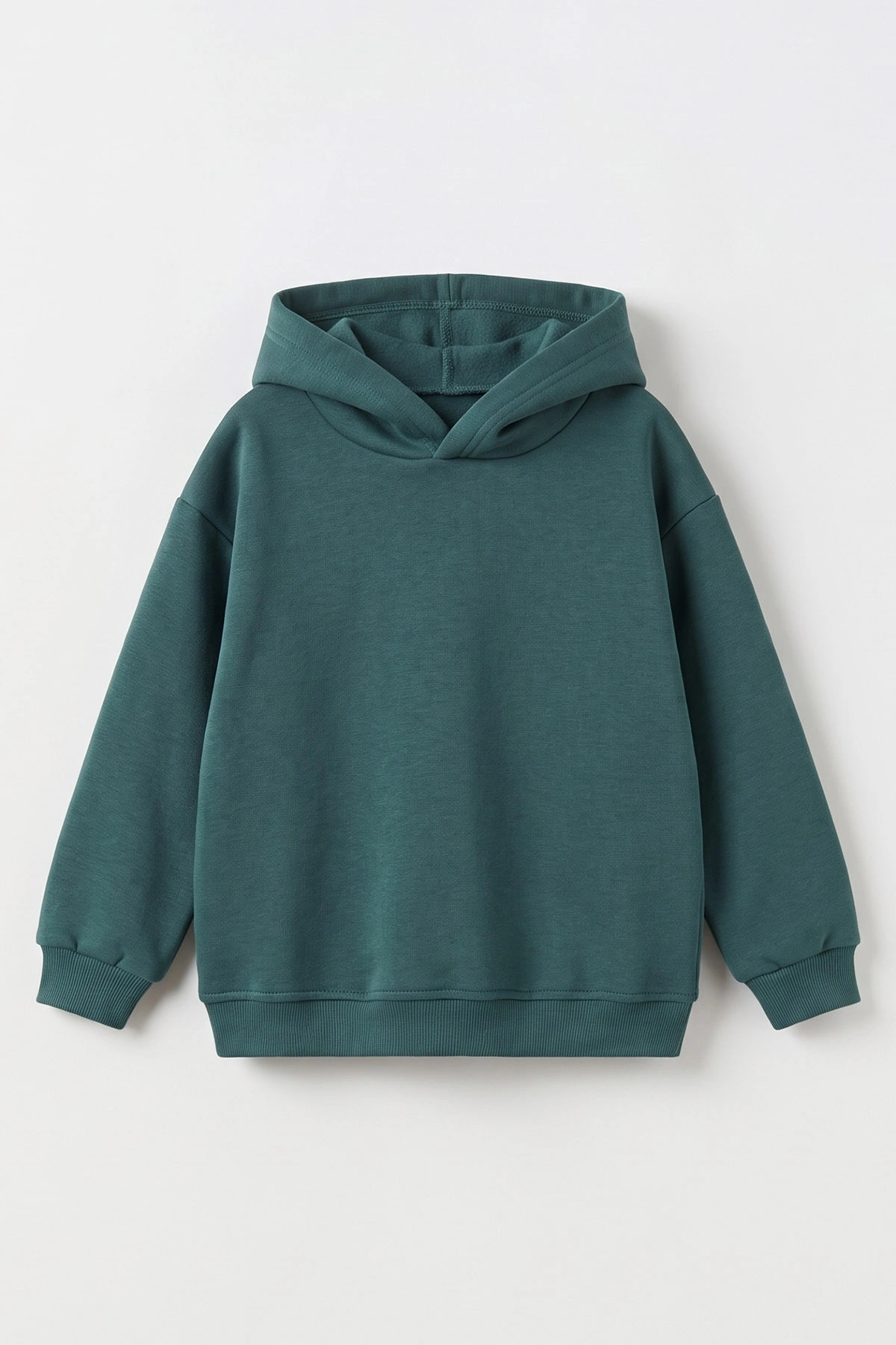 Yeşil (5-12 Yaş)Kapüşonlu Baskısız Üç İp Şardonlu Erkek Çocuk Sweatshirt 492183