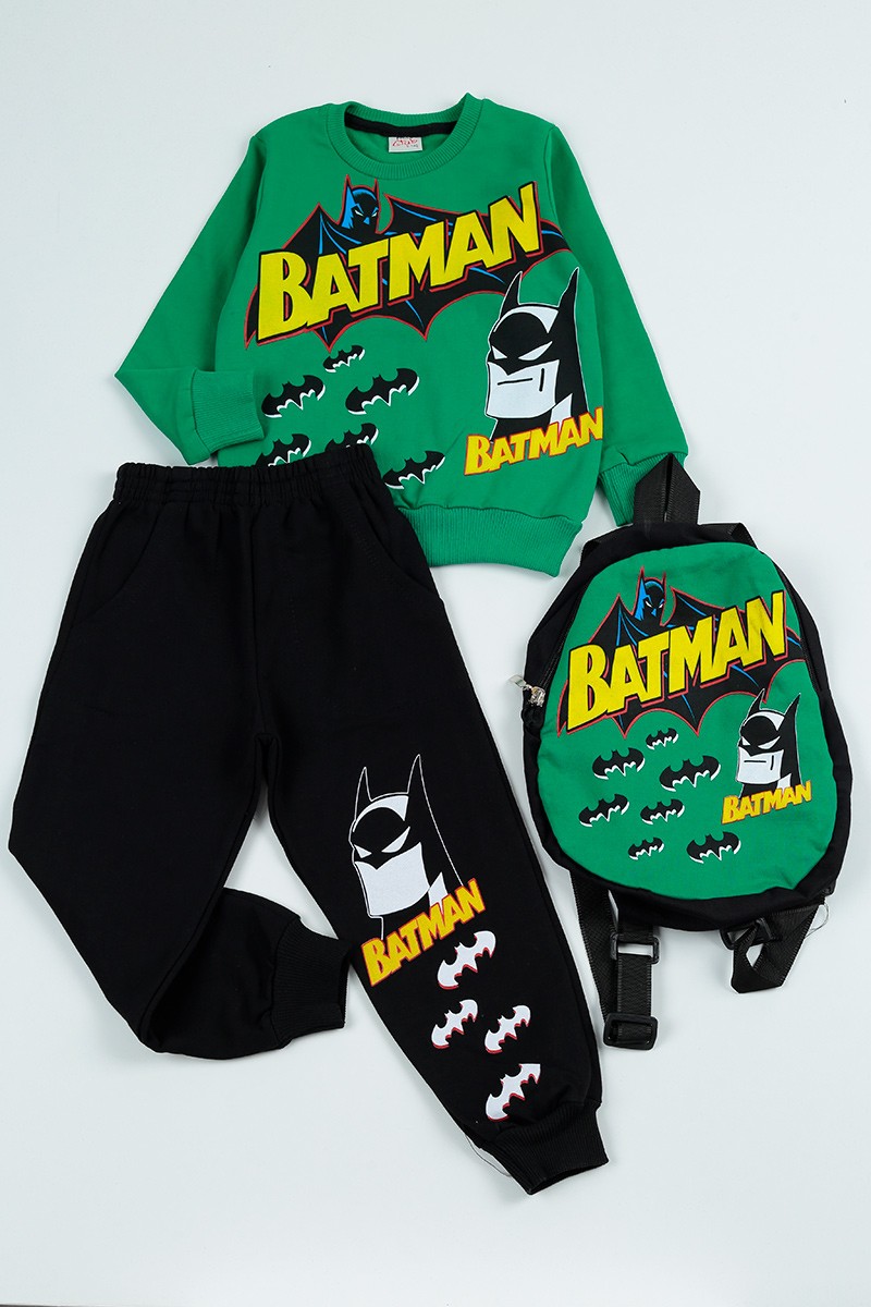 Yeşil (5-8 Yaş) Batman Baskılı Çantalı Erkek Çocuk Takım 96592