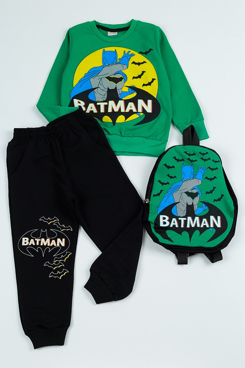 Yeşil (5-8 Yaş) Batman Baskılı Çantalı Erkek Çocuk Takım 96695