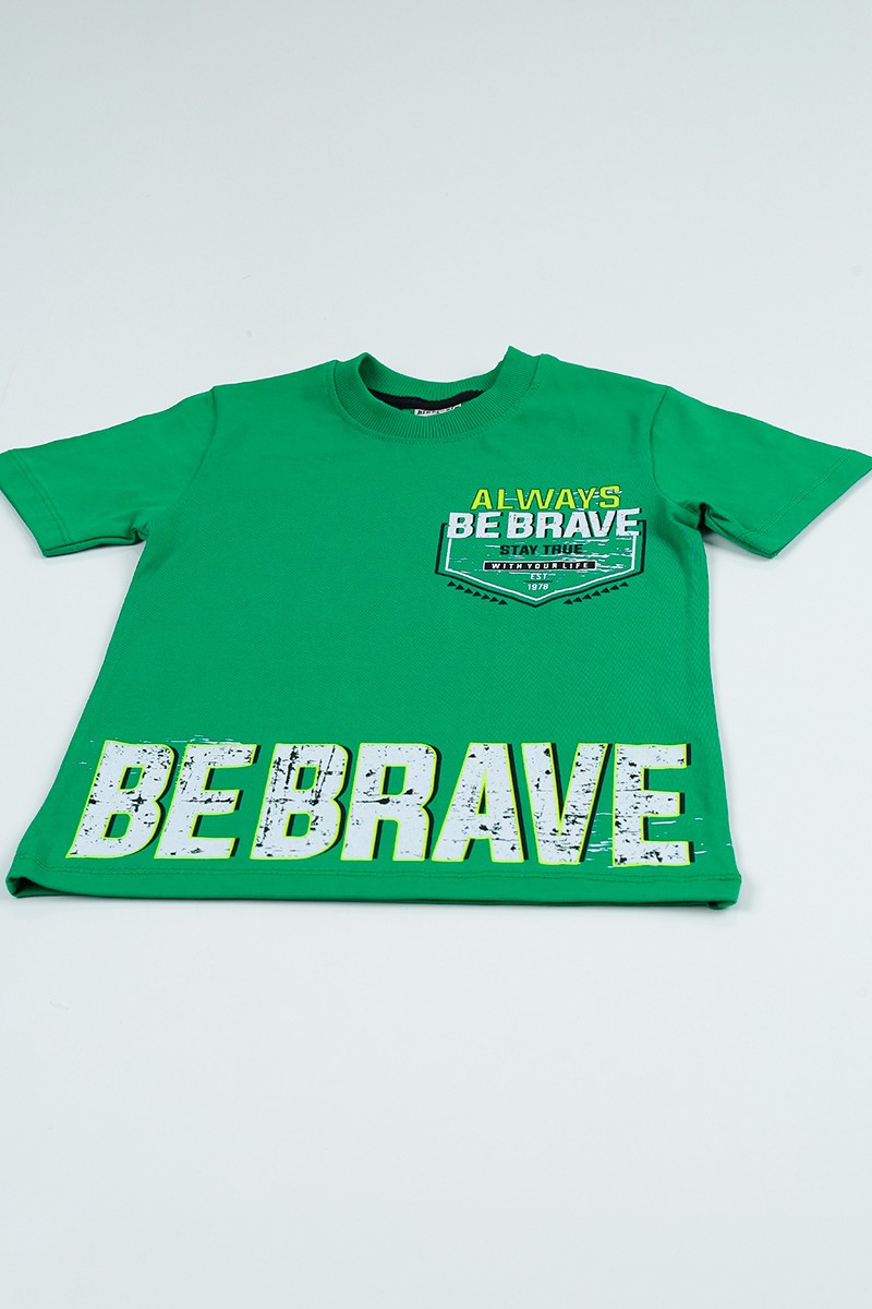 Yeşil (5-8 Yaş) Be Brave Baskılı Şapkalı Erkek Çocuk Takım 96821
