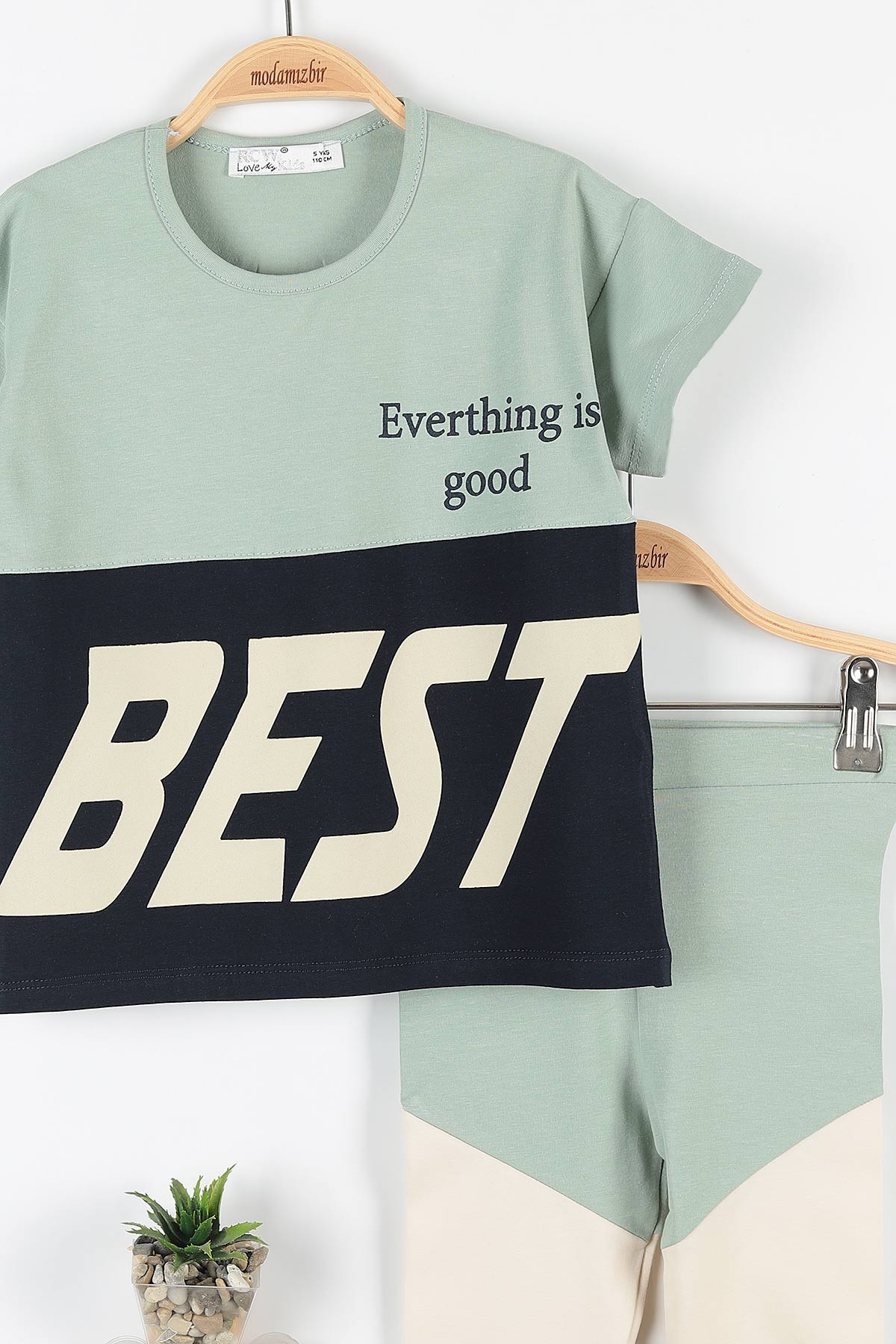 Yeşil (5-8 Yaş) Best Baskılı Parça Detaylı Taytlı Kız Çocuk Takım 172749