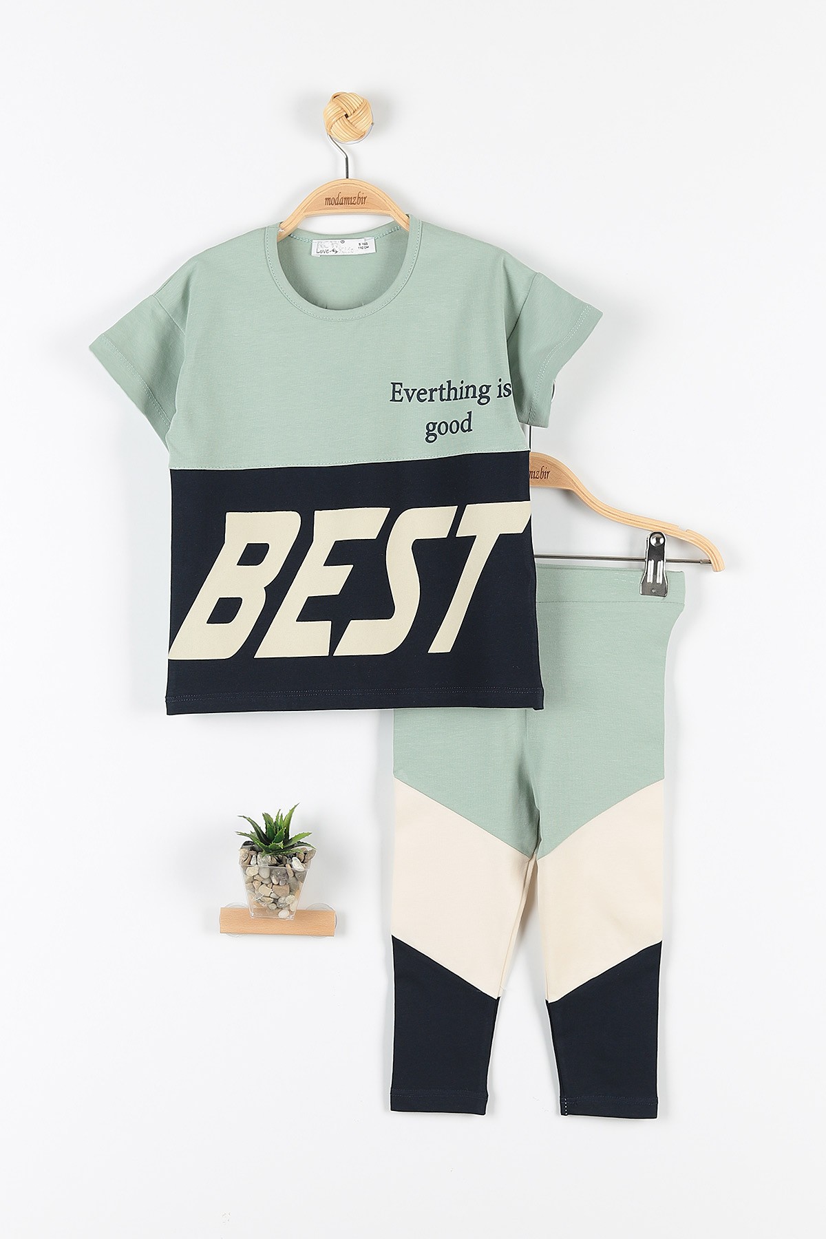 Yeşil (5-8 Yaş) Best Baskılı Parça Detaylı Taytlı Kız Çocuk Takım 172749