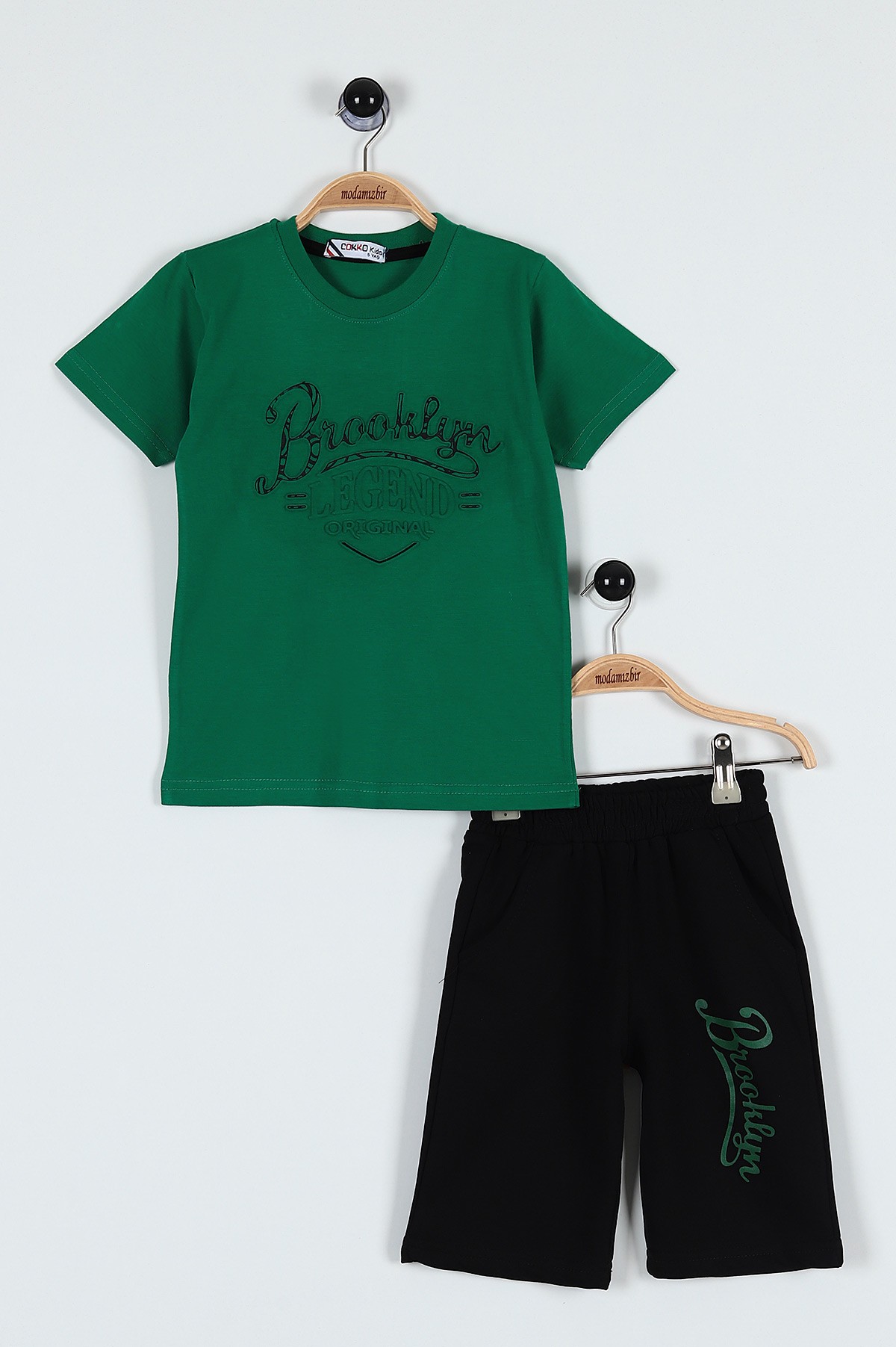 Yeşil (5-8 Yaş) Brooklyn Legend Baskılı Şortlu Erkek Çocuk Takım 182983