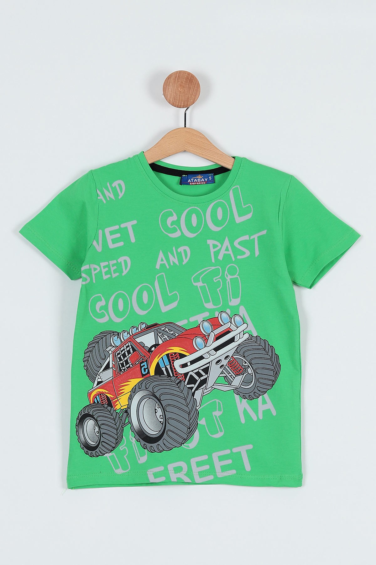 Yeşil (5-8 Yaş) Cool Araba Baskılı Erkek Çocuk Tişört 185426