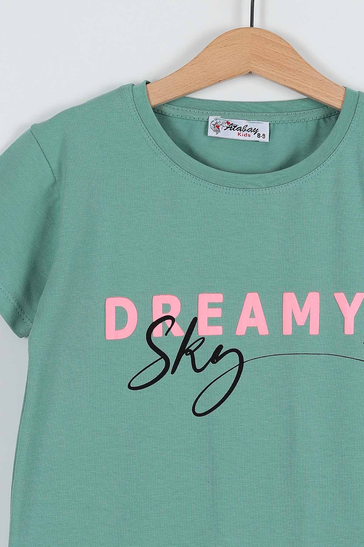 Yeşil (5-8 Yaş) Dreamy Kabartma Baskılı Kız Çocuk Tişört 185392