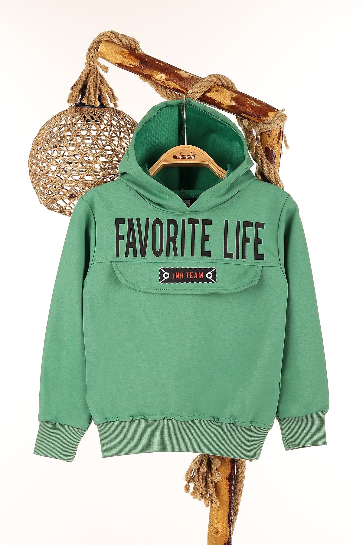 Yeşil (5-8 Yaş) Favorıte Life Kapşonlu Erkek Çocuk Sweat 148958