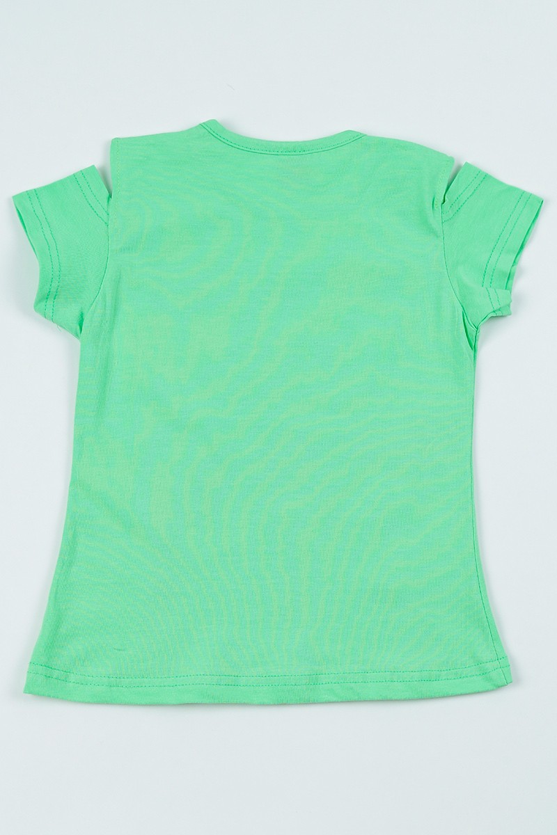 Yeşil (5-8 yaş) Flamingo Baskılı Kız Çocuk Tşört 105048