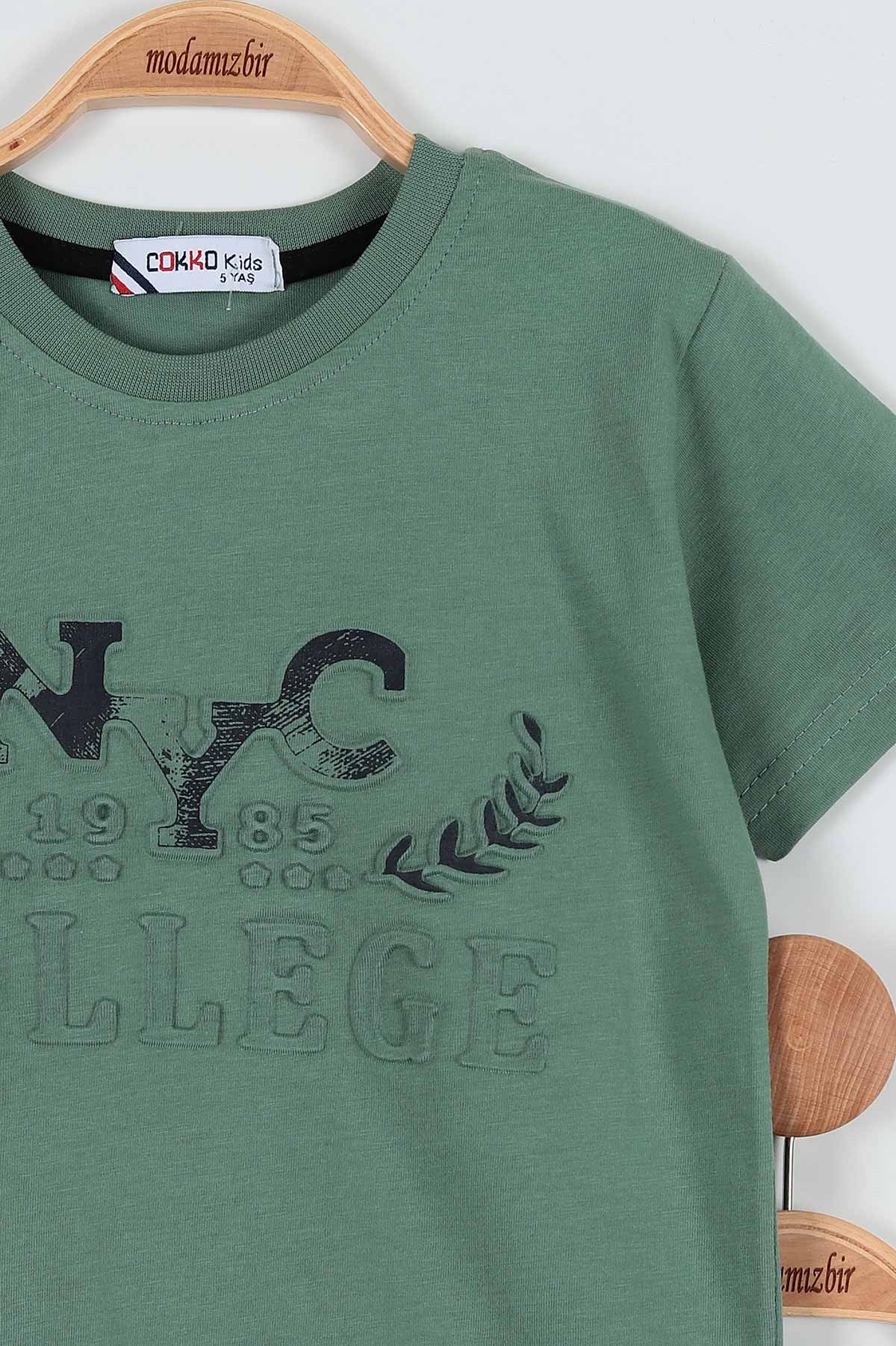Yeşil (5-8 Yaş) Nyc College Kabartma Baskılı Şortlu Erkek Çocuk Takım 186778