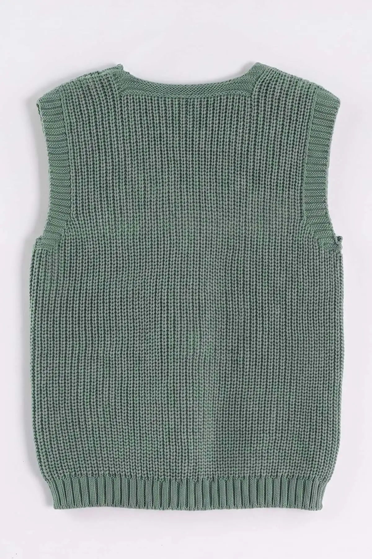 Yeşil (5-8 Yaş) Pullu Çiçek Motifli Triko Selanik Kız Çocuk Yelek 474273
