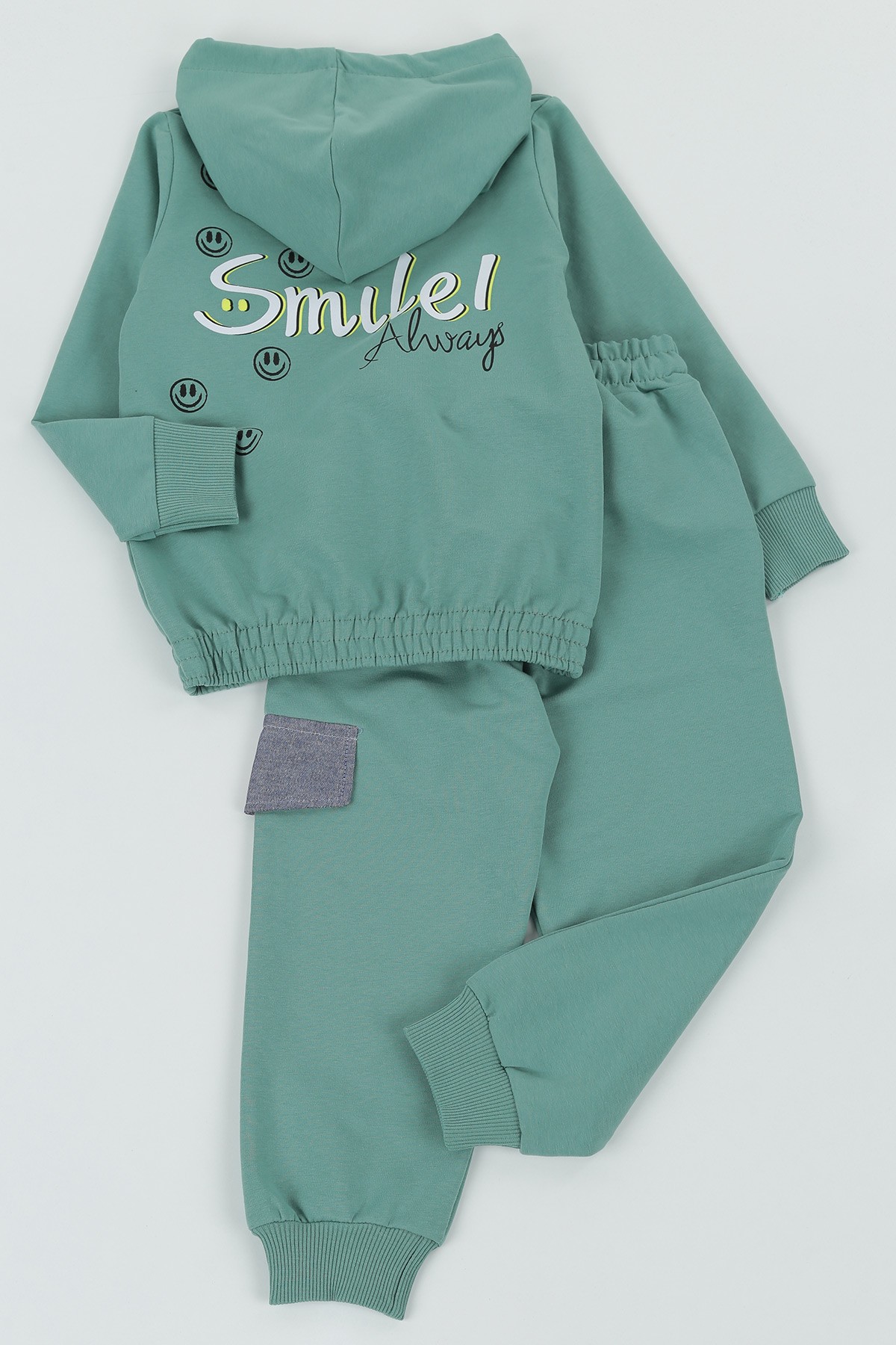 Yeşil (5-8 Yaş)Smile Baskılı Cep Detay Kapüşonlu Kız Çocuk Mevsimlik Takım 133528