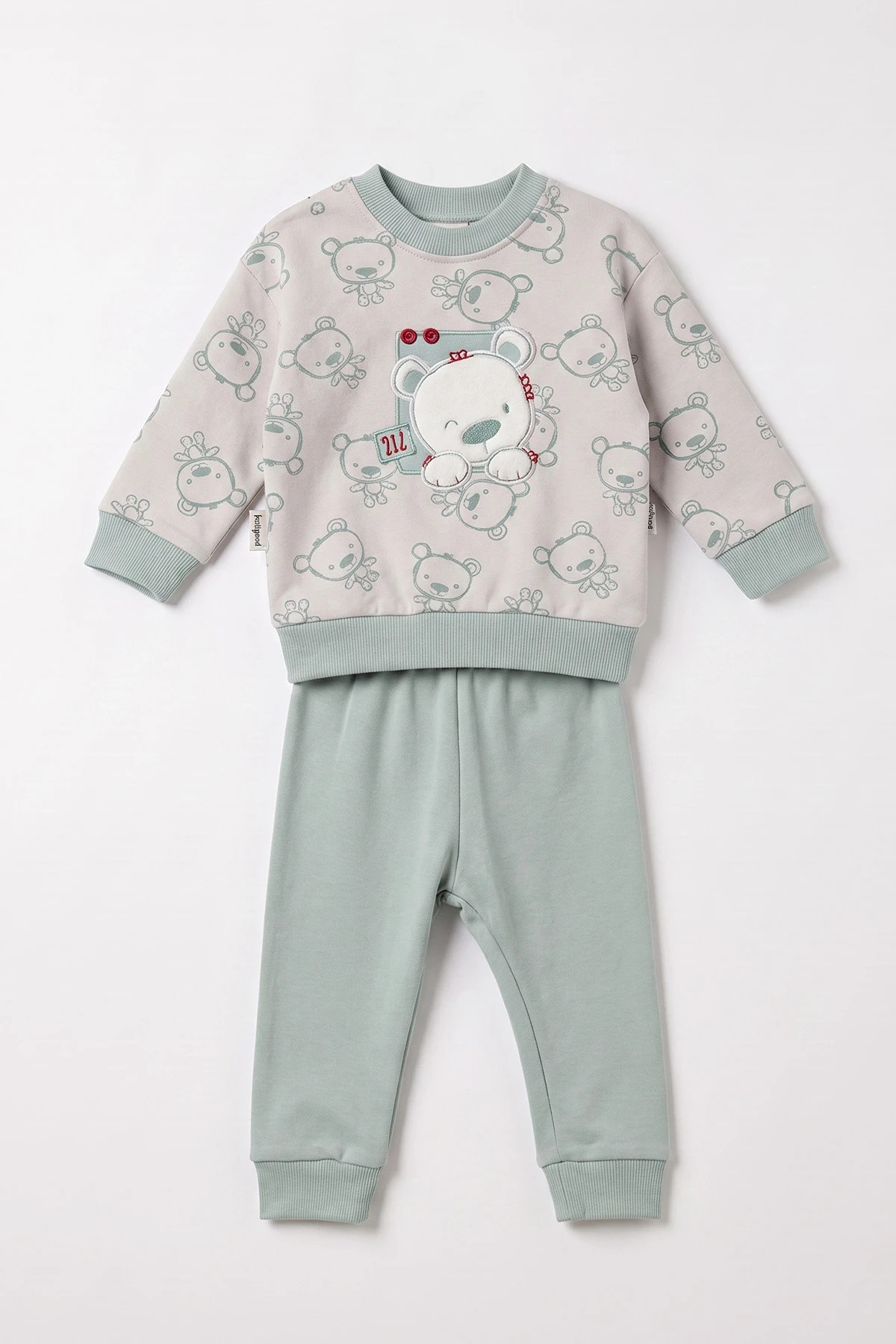 Yeşil (6-12 Ay)Ayı Nakışlı Erkek Bebek Takım 476801