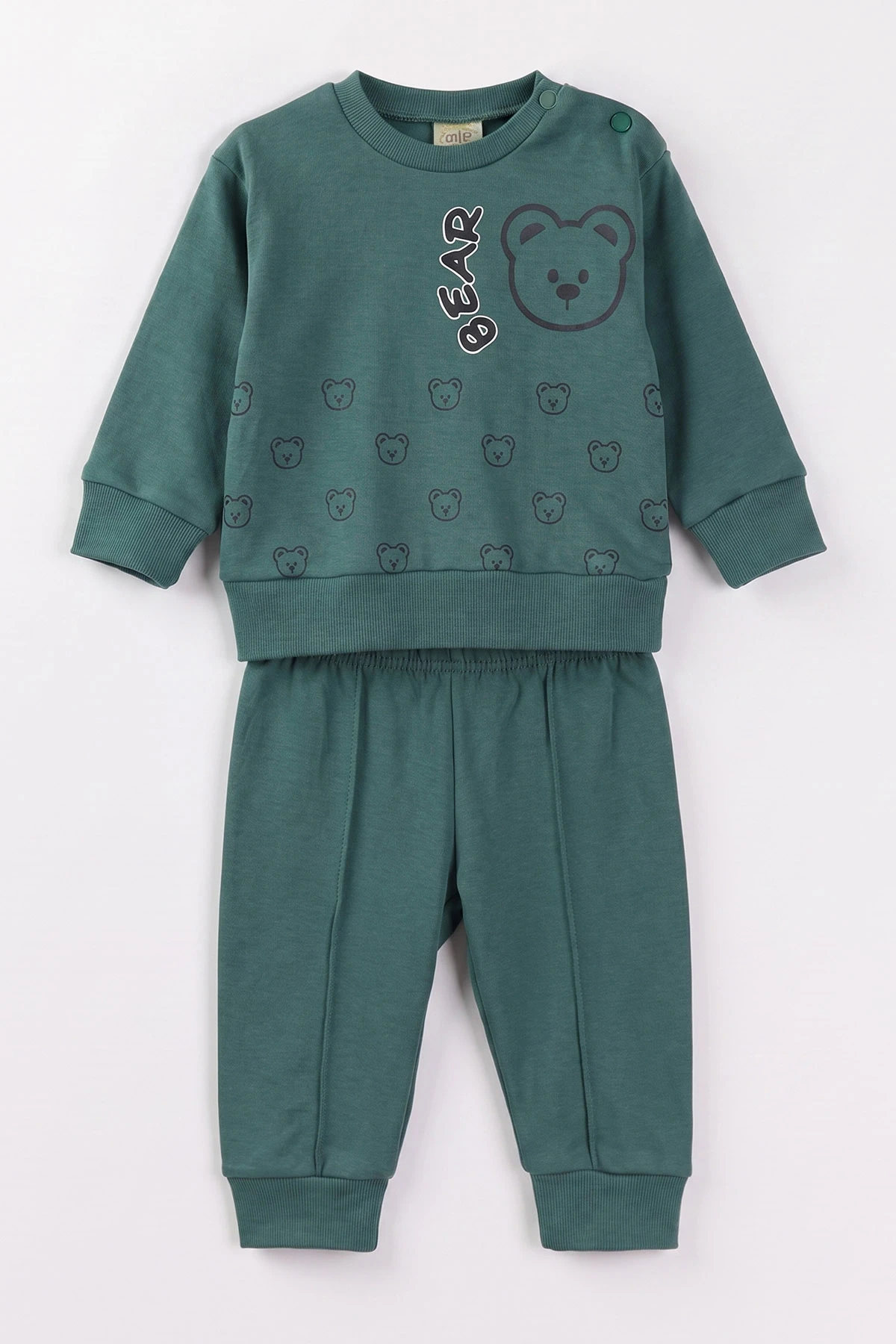 Yeşil (6-18 Ay)Bear Baskılı Çıtçıtlı Çimalı Erkeke Bebek Takım 477414