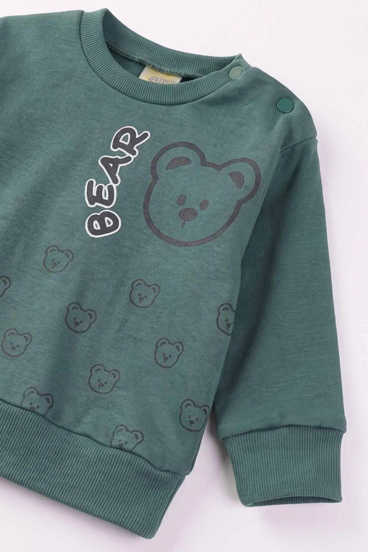 Yeşil (6-18 Ay)Bear Baskılı Çıtçıtlı Çimalı Erkeke Bebek Takım 477414