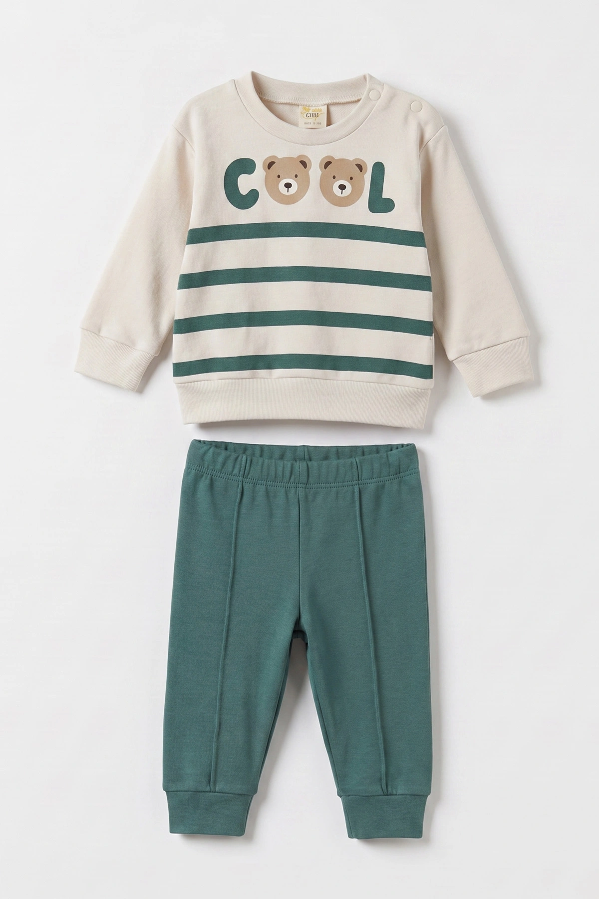 Yeşil (6-18 Ay)Cool Baskılı Çıtçıtlı Çimalı Erkek Bebek Takım 477608