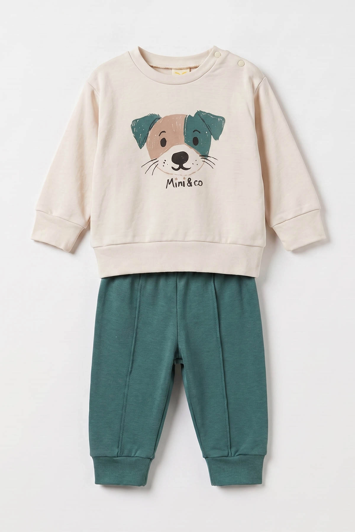 Yeşil (6-18 Ay)Köpek Baskılı Çıtçıtlı Çimalı Erkek Bebek Takım 477641