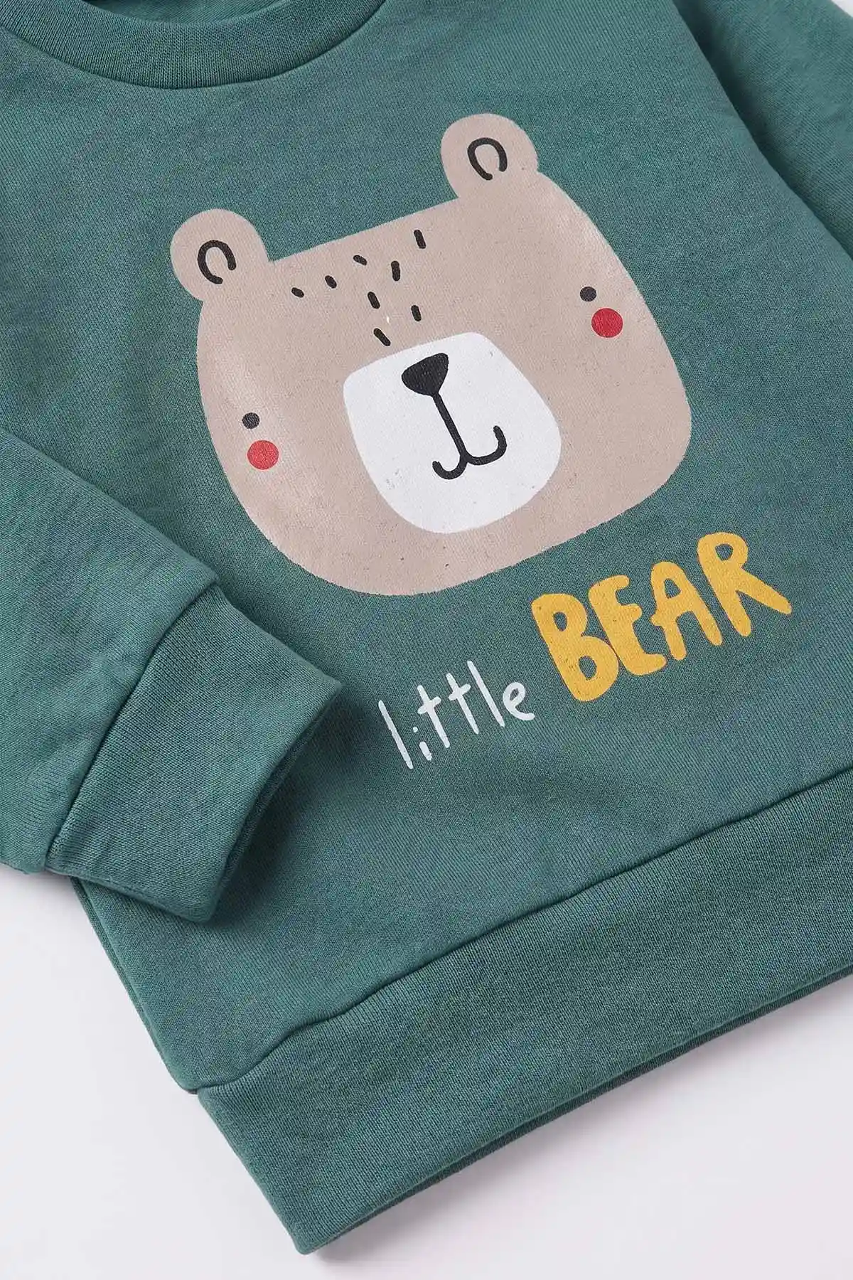 Yeşil (6-18 Ay)Little Bear Baskılı Çıtçıtlı Çimalı Erkek Bebek Takım 477950