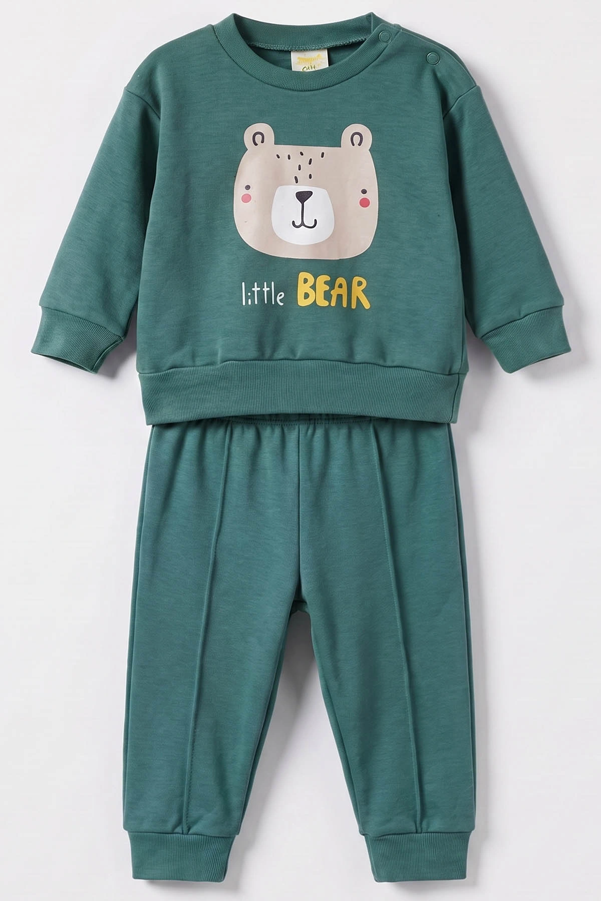 Yeşil (6-18 Ay)Little Bear Baskılı Çıtçıtlı Çimalı Erkek Bebek Takım 477950