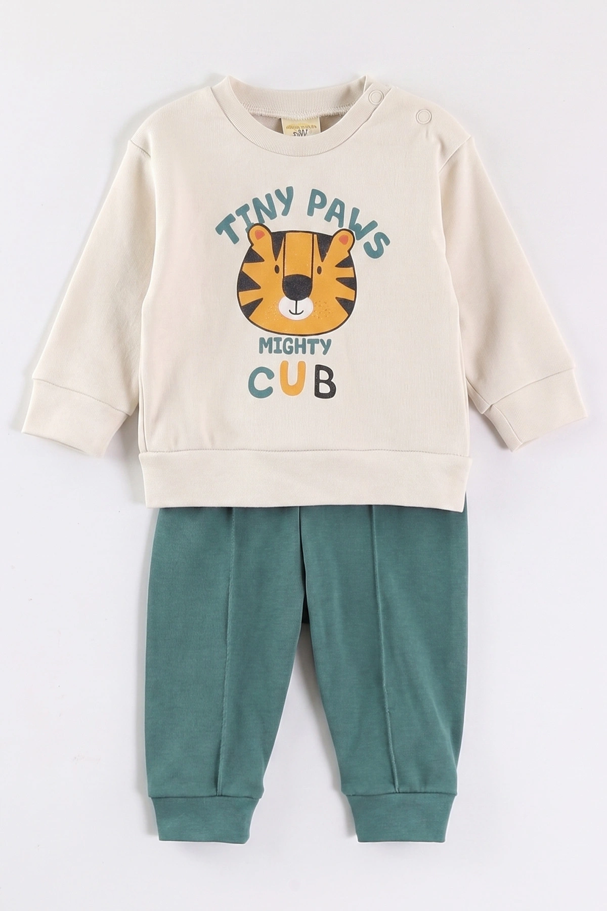 Yeşil (6-18 Ay)Tiny Paws Baskılı Çıtçıtlı Çimalı Erkek Bebek Takım 477854
