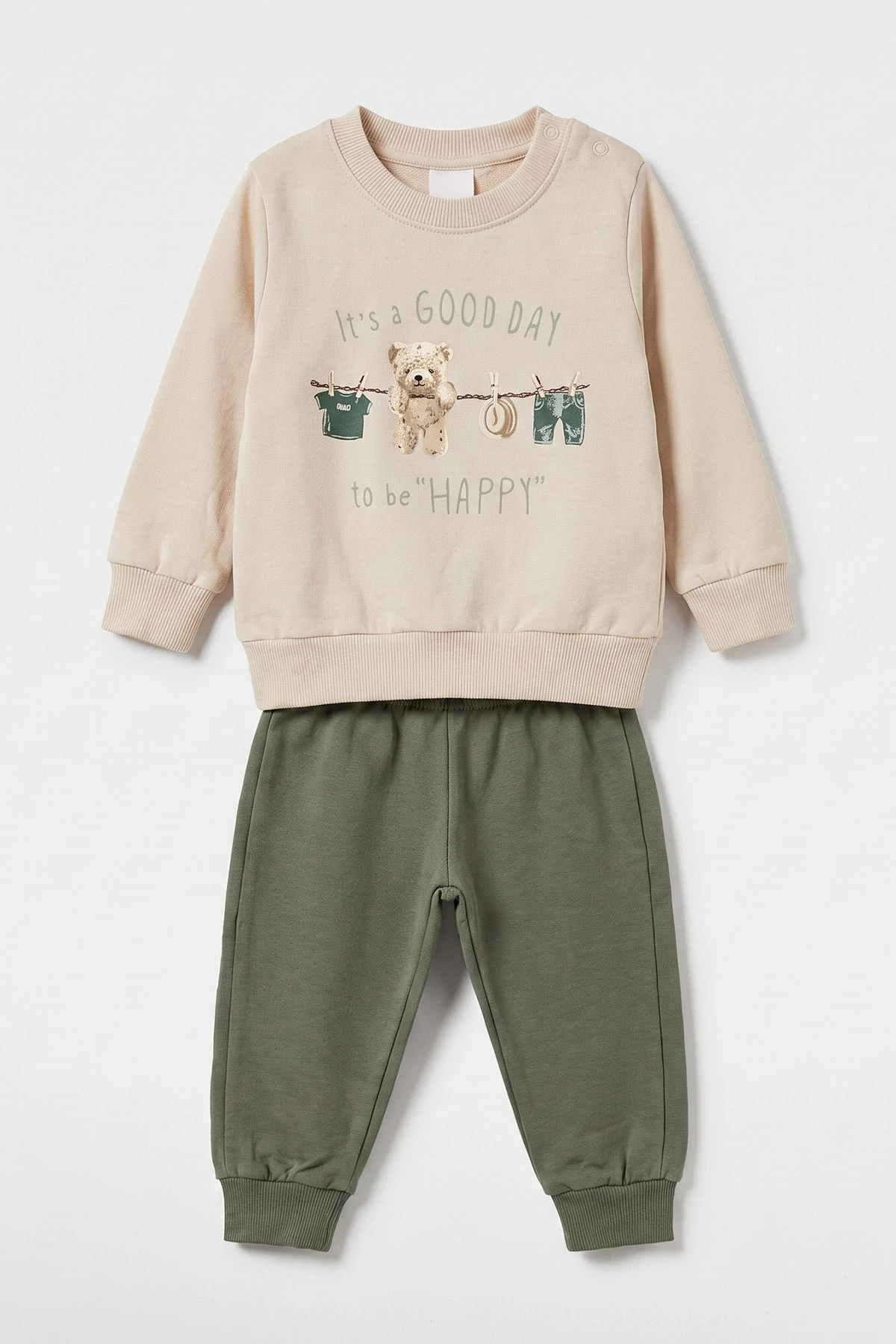 Yeşil (6-24 Ay) Askıda Ayıcık Baskılı  2 İp Erkek Bebek Mevsimlik Takım 484007