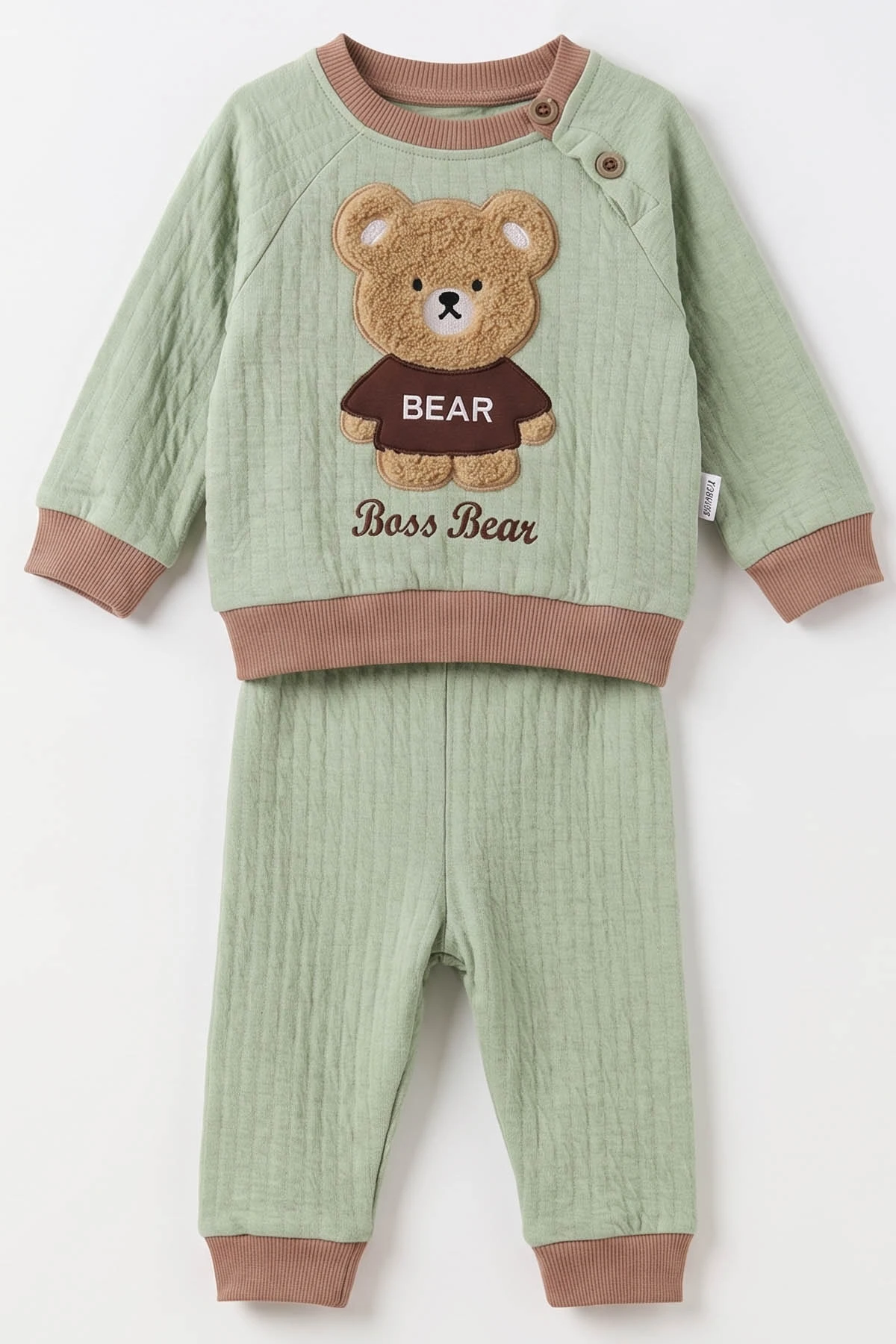 Yeşil (6-24 Ay) Bear Nakışlı 2 İp Erkek Bebek Mevsimlik Takım 493752