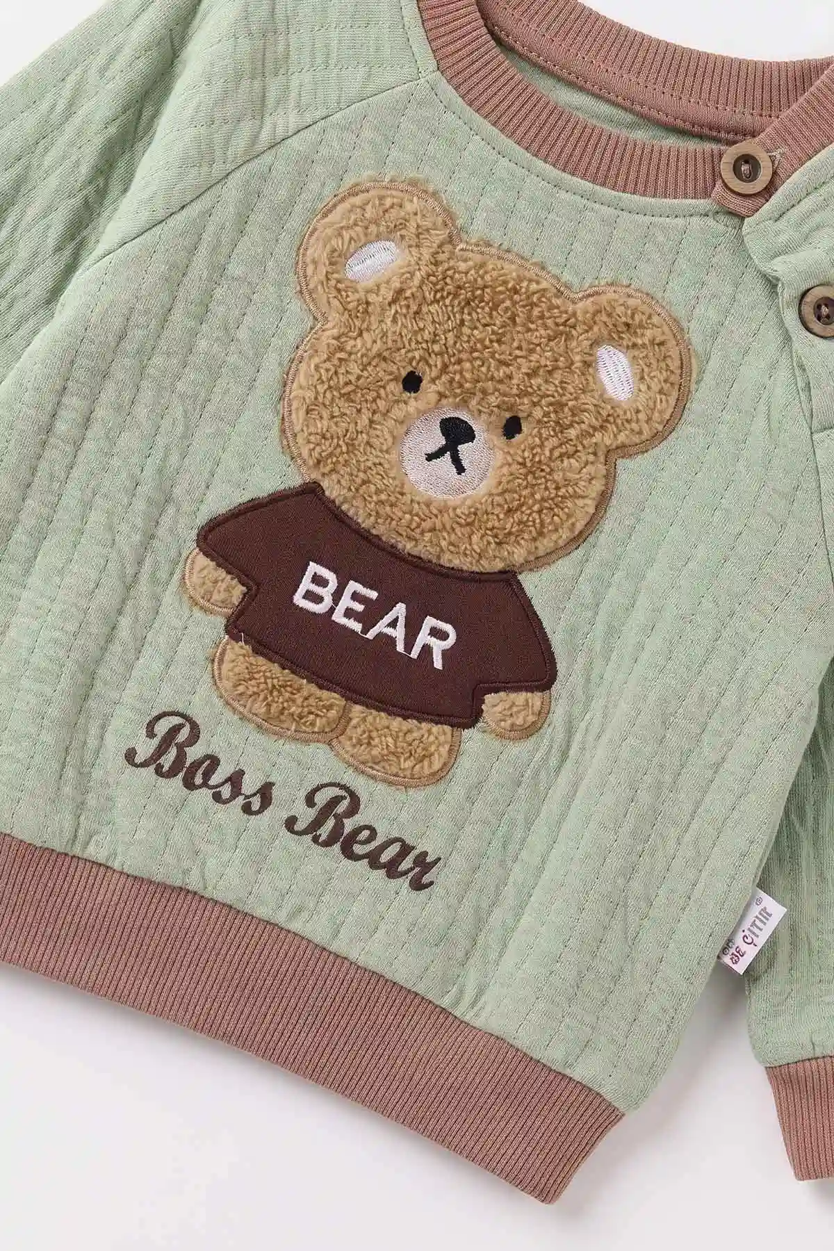 Yeşil (6-24 Ay) Bear Nakışlı 2 İp Erkek Bebek Mevsimlik Takım 493752