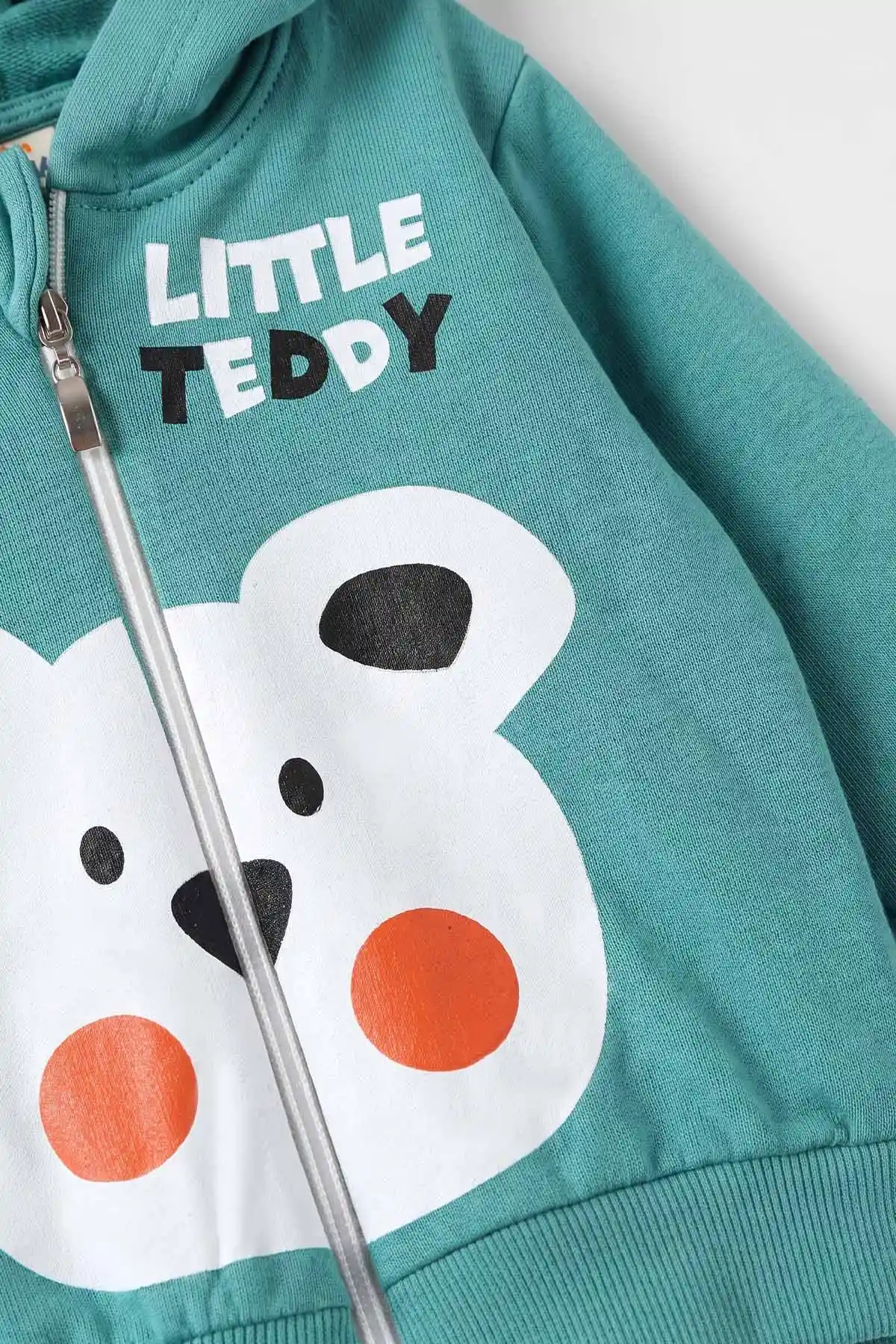 Yeşil (6-24 Ay) Little Teddy Baskılı Kapüşonlu Fermuarlı Erkek Bebek Takım 473147