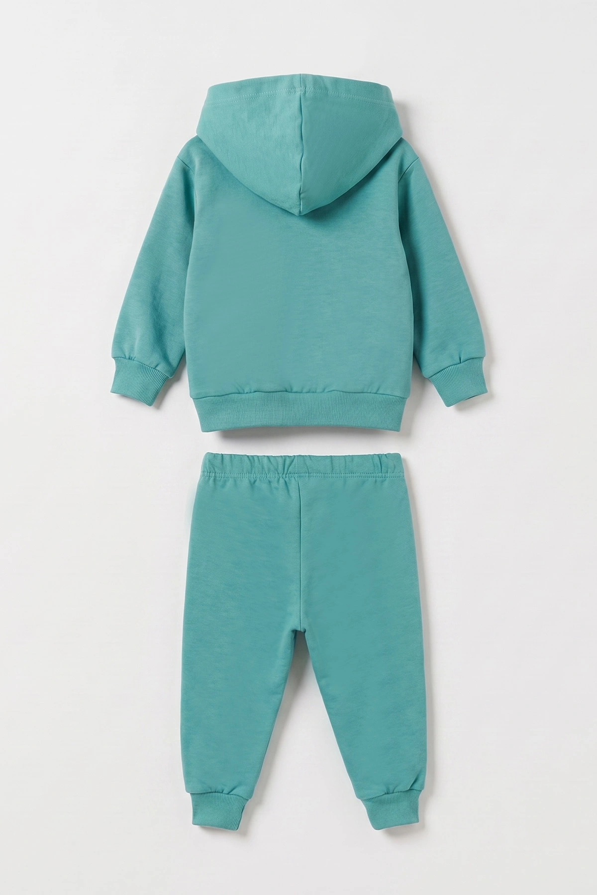 Yeşil (6-24 Ay) Little Teddy Baskılı Kapüşonlu Fermuarlı Erkek Bebek Takım 473147