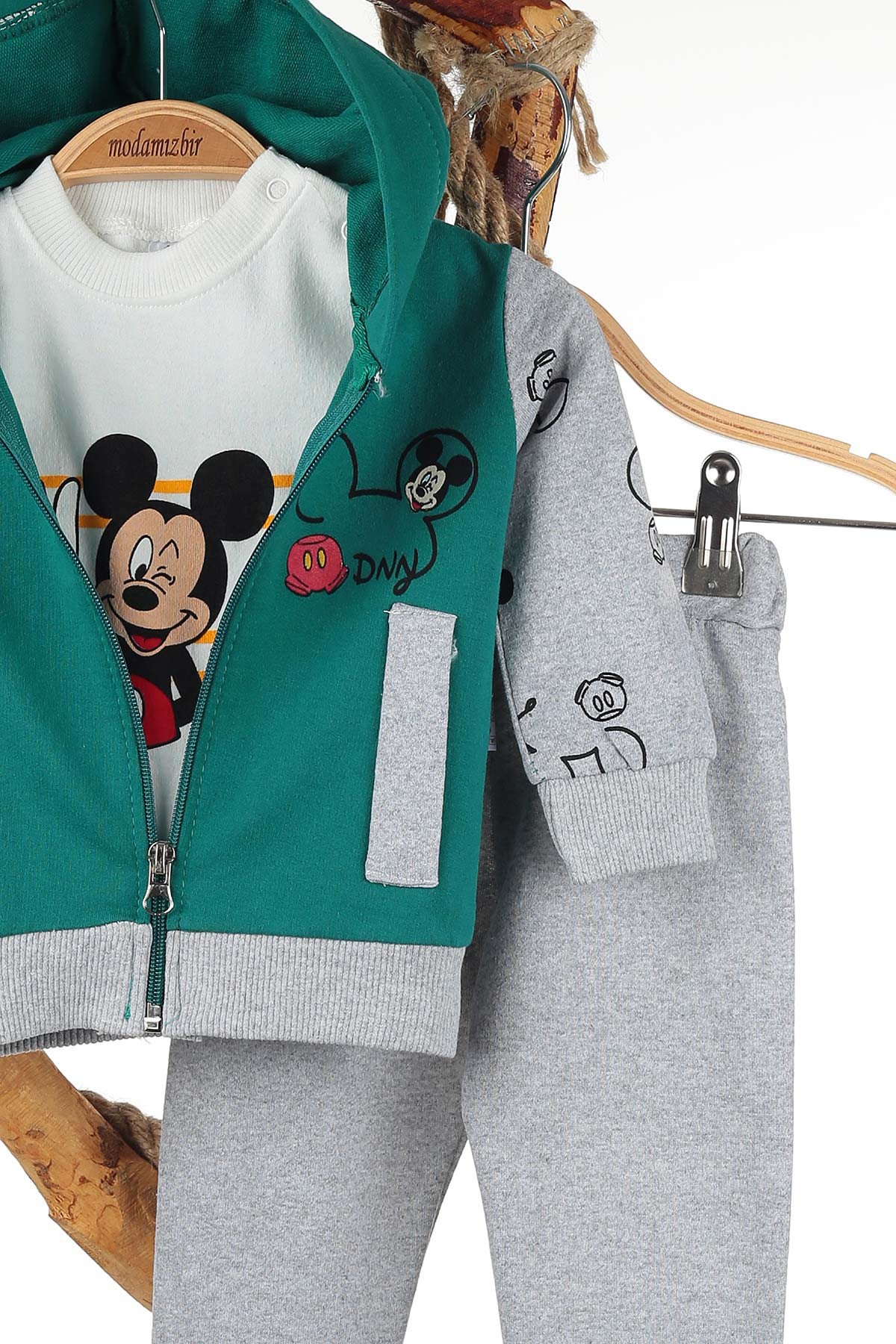 Yeşil (6-24 Ay) Mickey Baskılı Üçlü Erkek Takım 143557