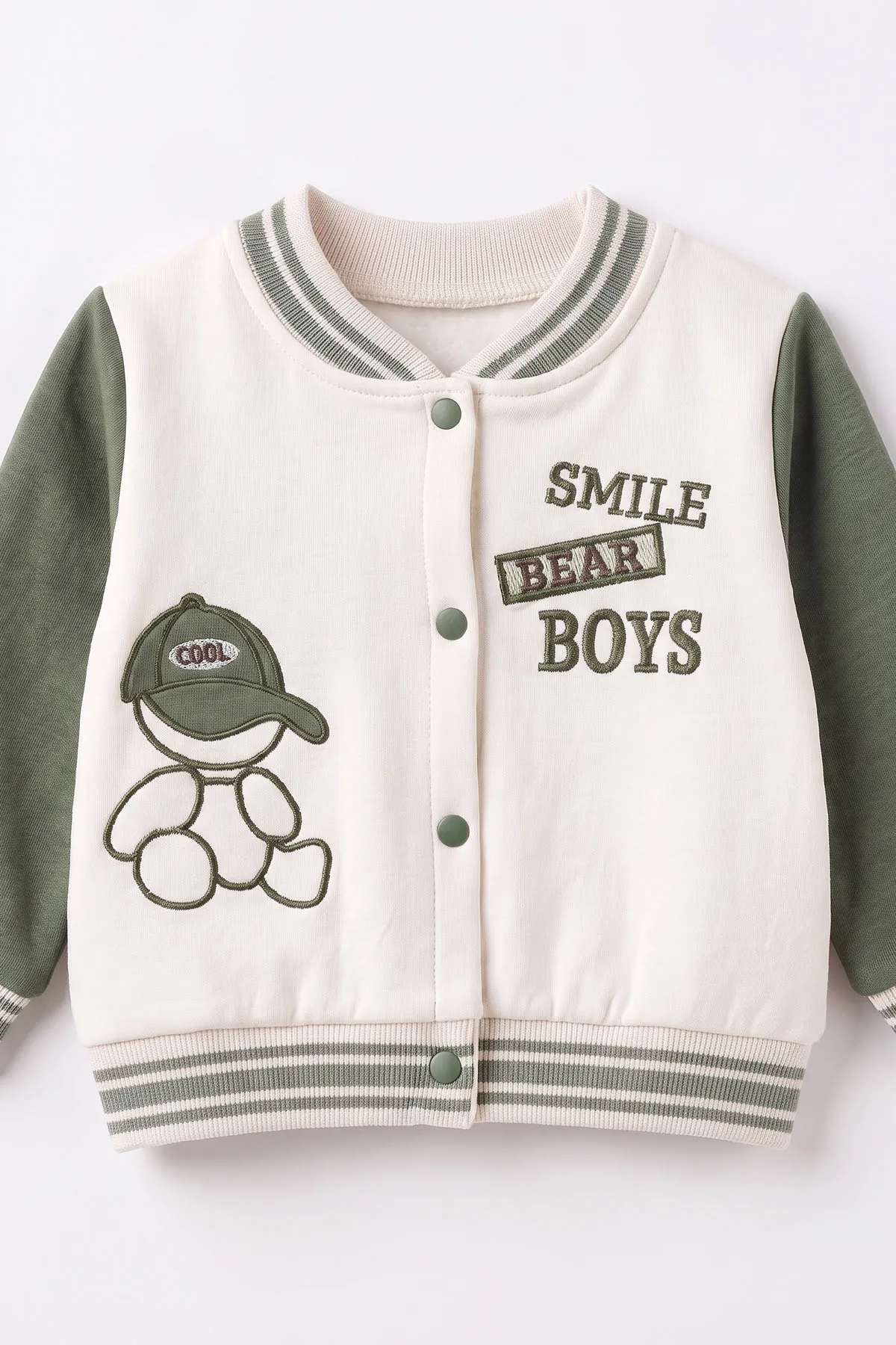 Yeşil (6-24 Ay) Smile Boys Nakışlı İçi Şardonlu Erkek Bebek Takım 493589